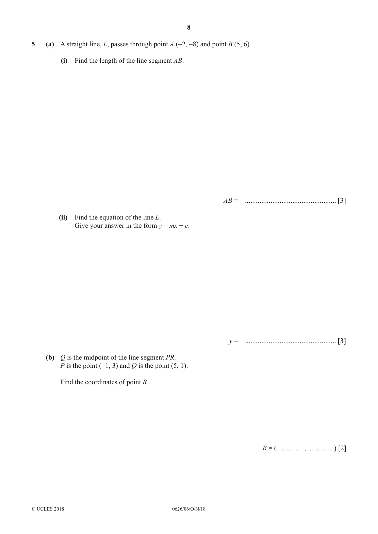 Cambridge IGCSE Mathematics (9-1) (UK only) 0626 2018 Oct/Nov Paper 6 · Variant 0 question paper, page 8 of 16