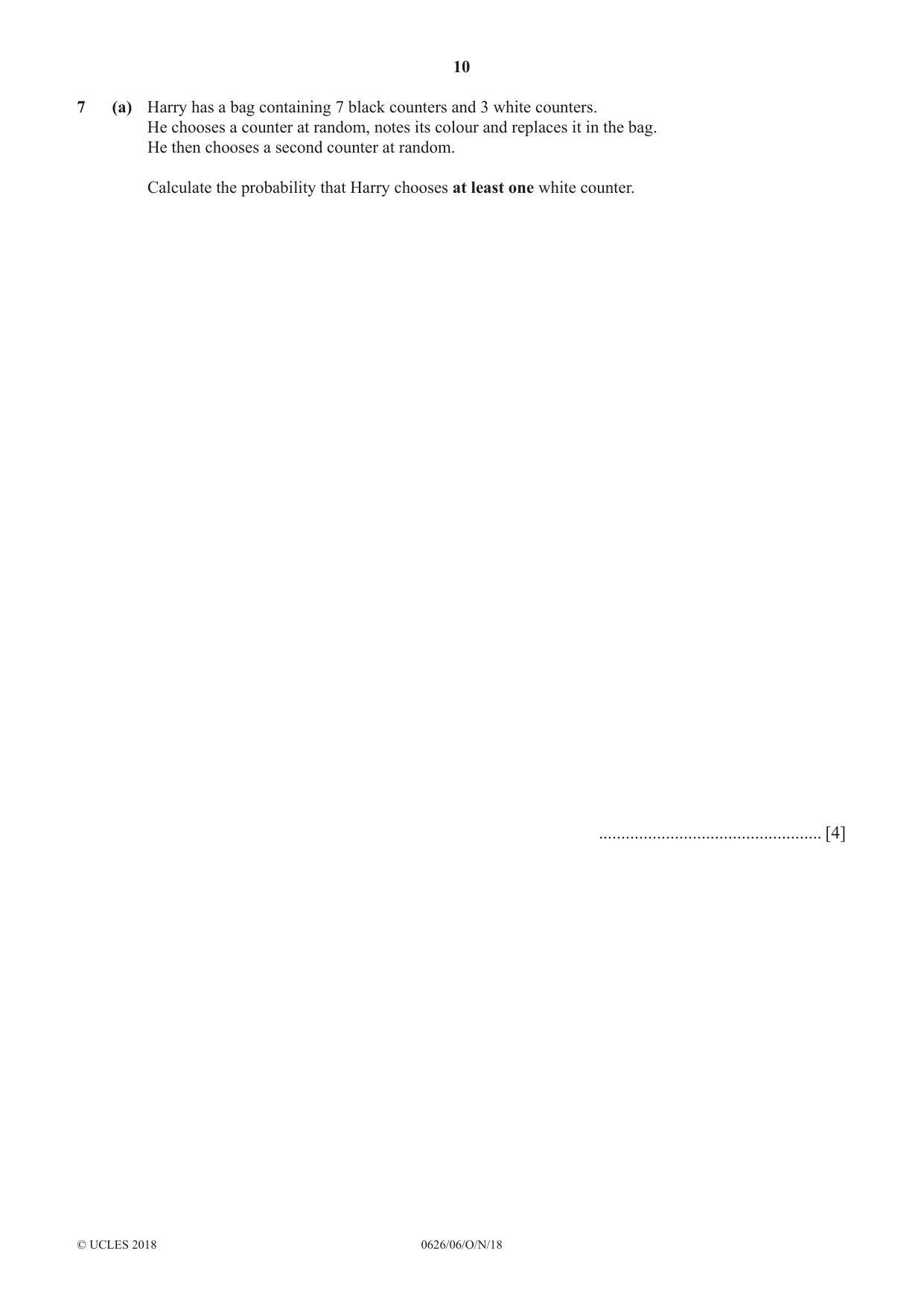 Cambridge IGCSE Mathematics (9-1) (UK only) 0626 2018 Oct/Nov Paper 6 · Variant 0 question paper, page 10 of 16