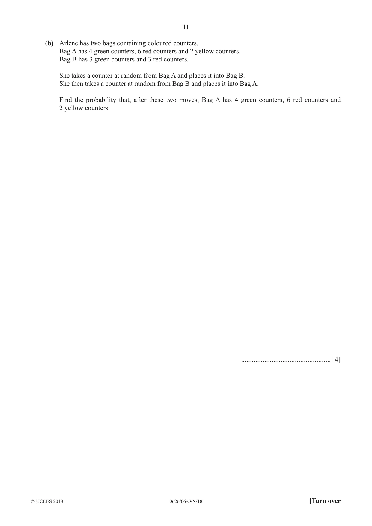 Cambridge IGCSE Mathematics (9-1) (UK only) 0626 2018 Oct/Nov Paper 6 · Variant 0 question paper, page 11 of 16