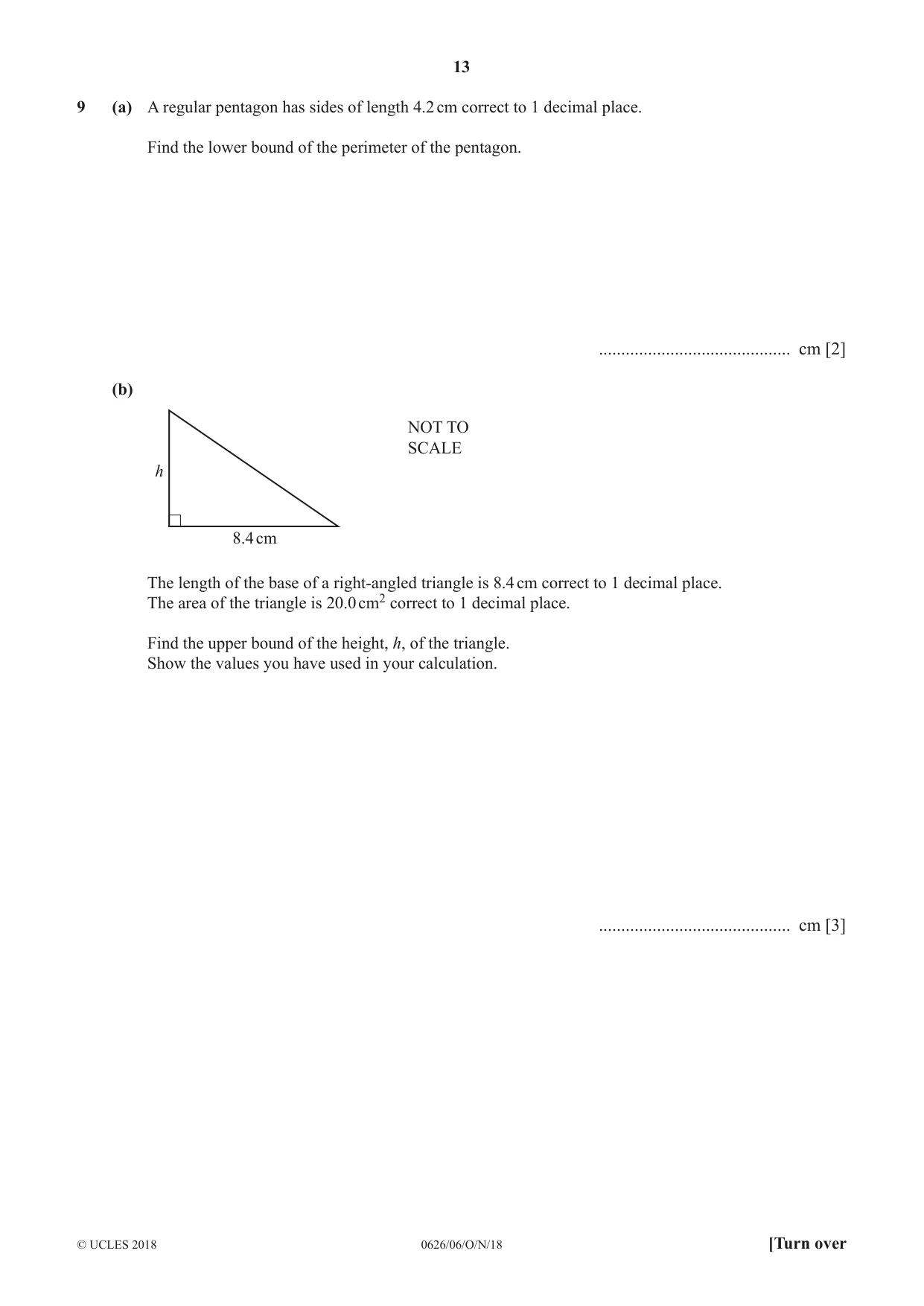 Cambridge IGCSE Mathematics (9-1) (UK only) 0626 2018 Oct/Nov Paper 6 · Variant 0 question paper, page 13 of 16