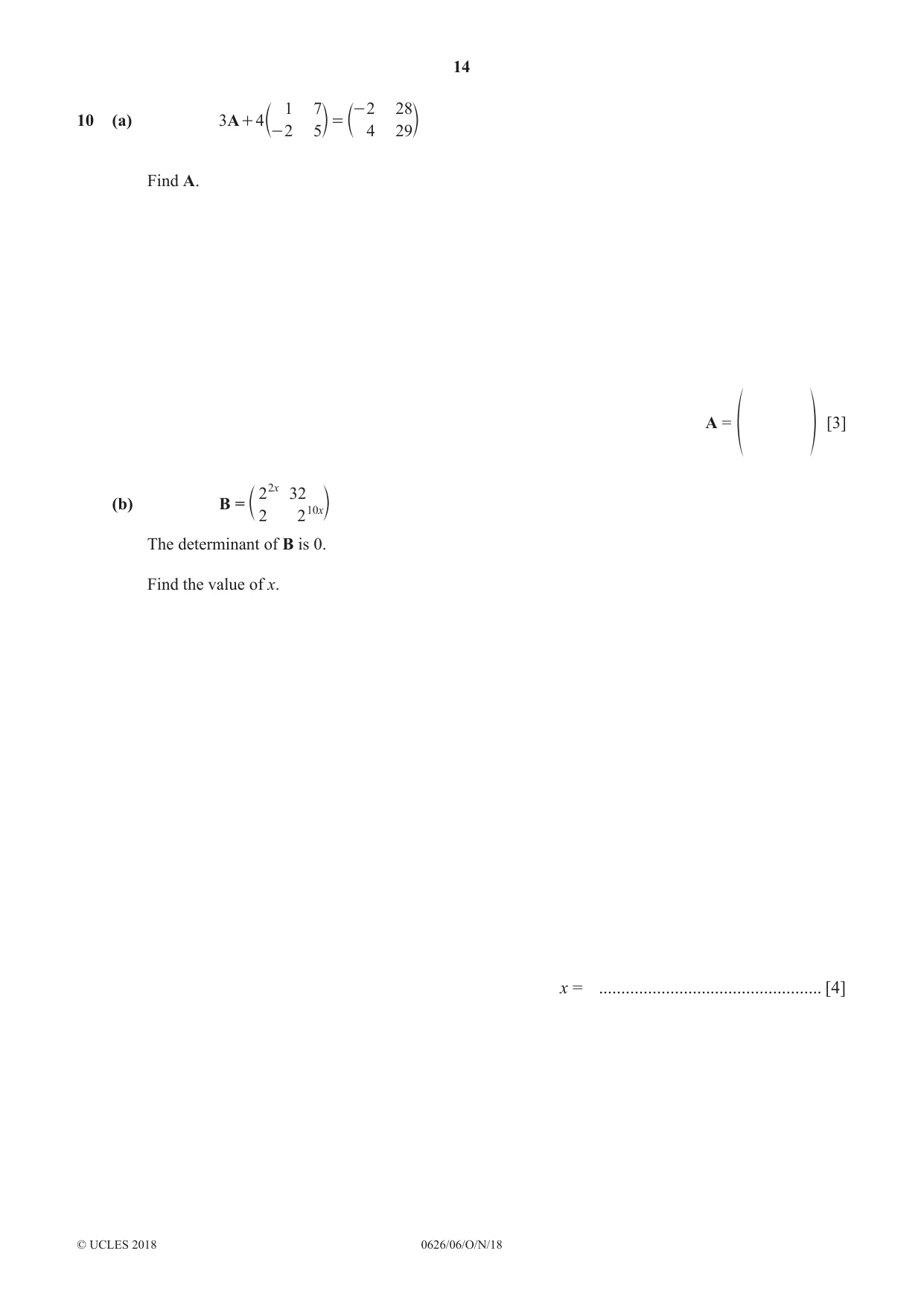 Cambridge IGCSE Mathematics (9-1) (UK only) 0626 2018 Oct/Nov Paper 6 · Variant 0 question paper, page 14 of 16