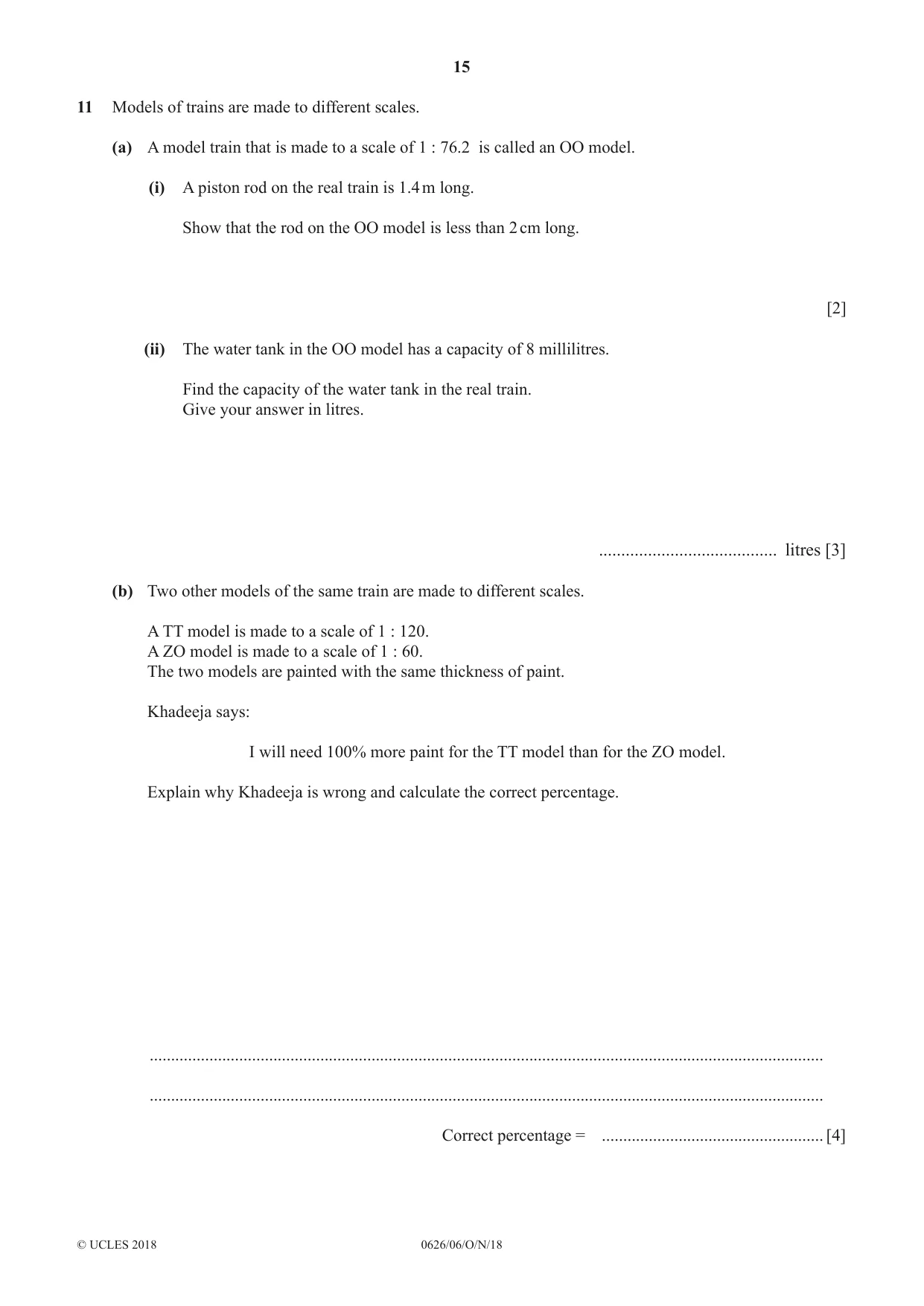 Cambridge IGCSE Mathematics (9-1) (UK only) 0626 2018 Oct/Nov Paper 6 · Variant 0 question paper, page 15 of 16