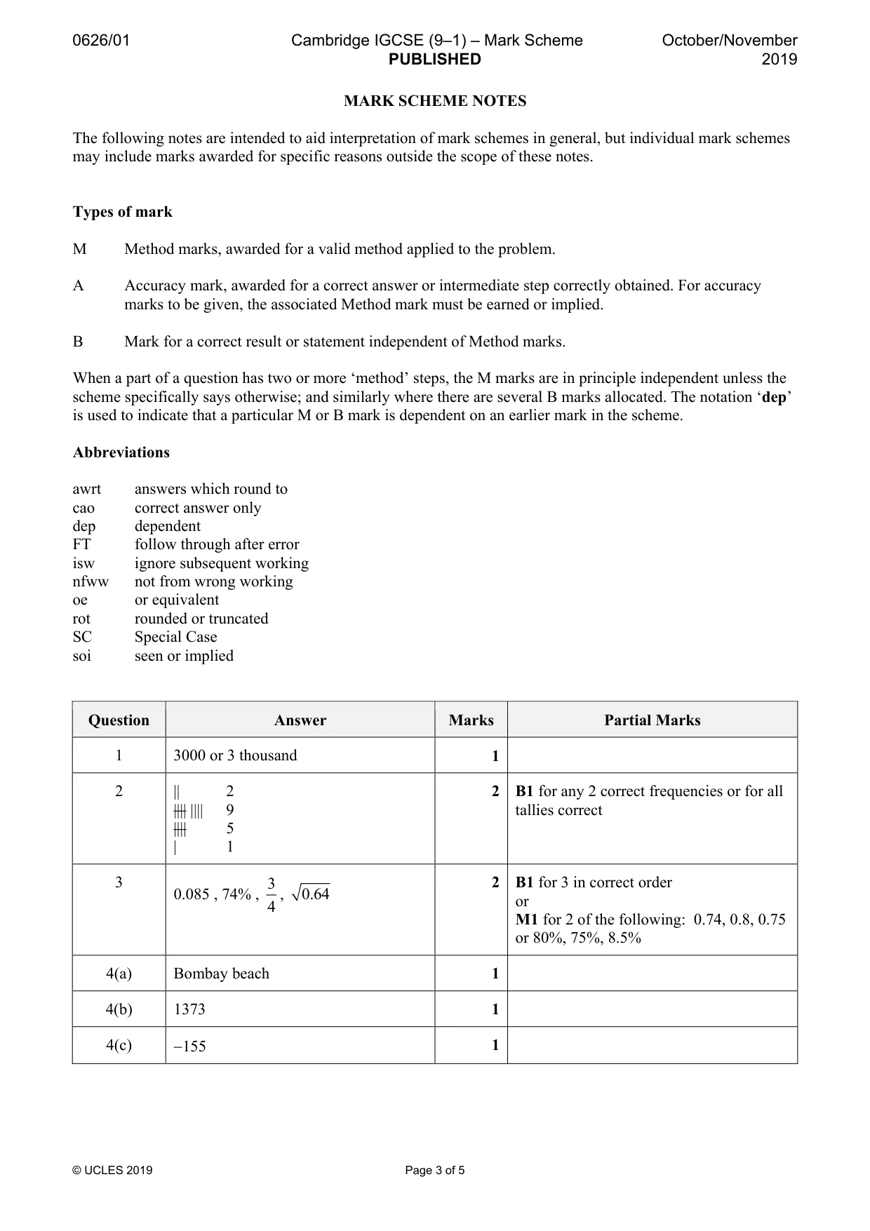 Mark scheme, page 3 of 5