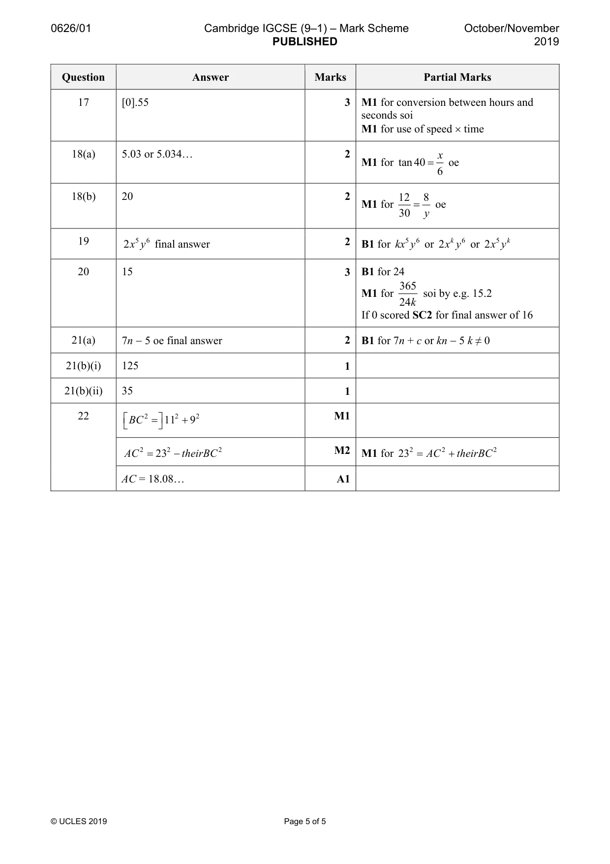 Mark scheme, page 5 of 5
