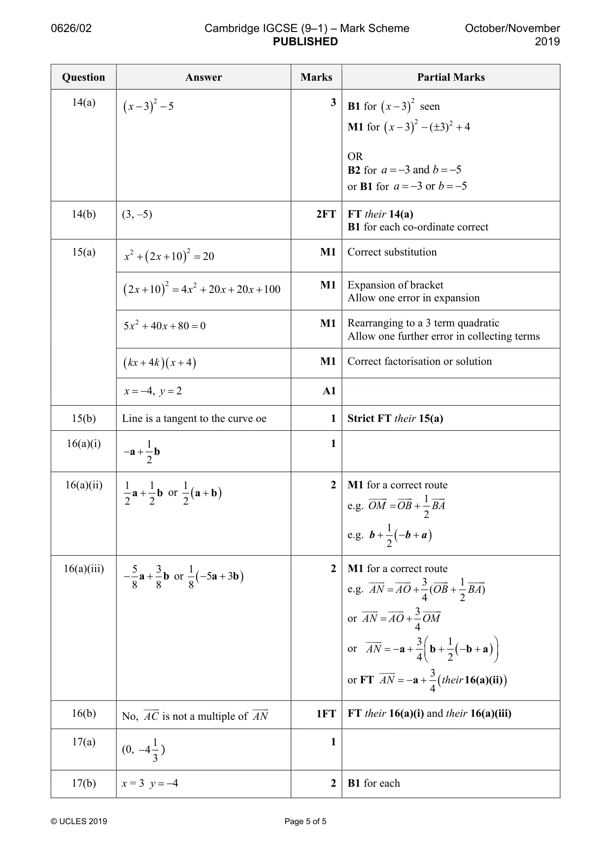 Mark scheme, page 5 of 5