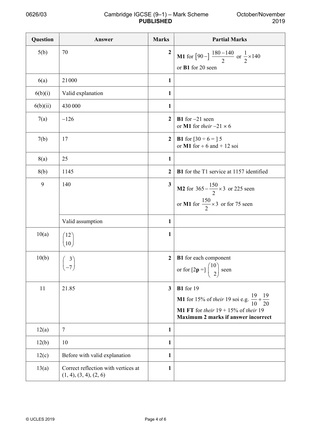 Mark scheme, page 4 of 6