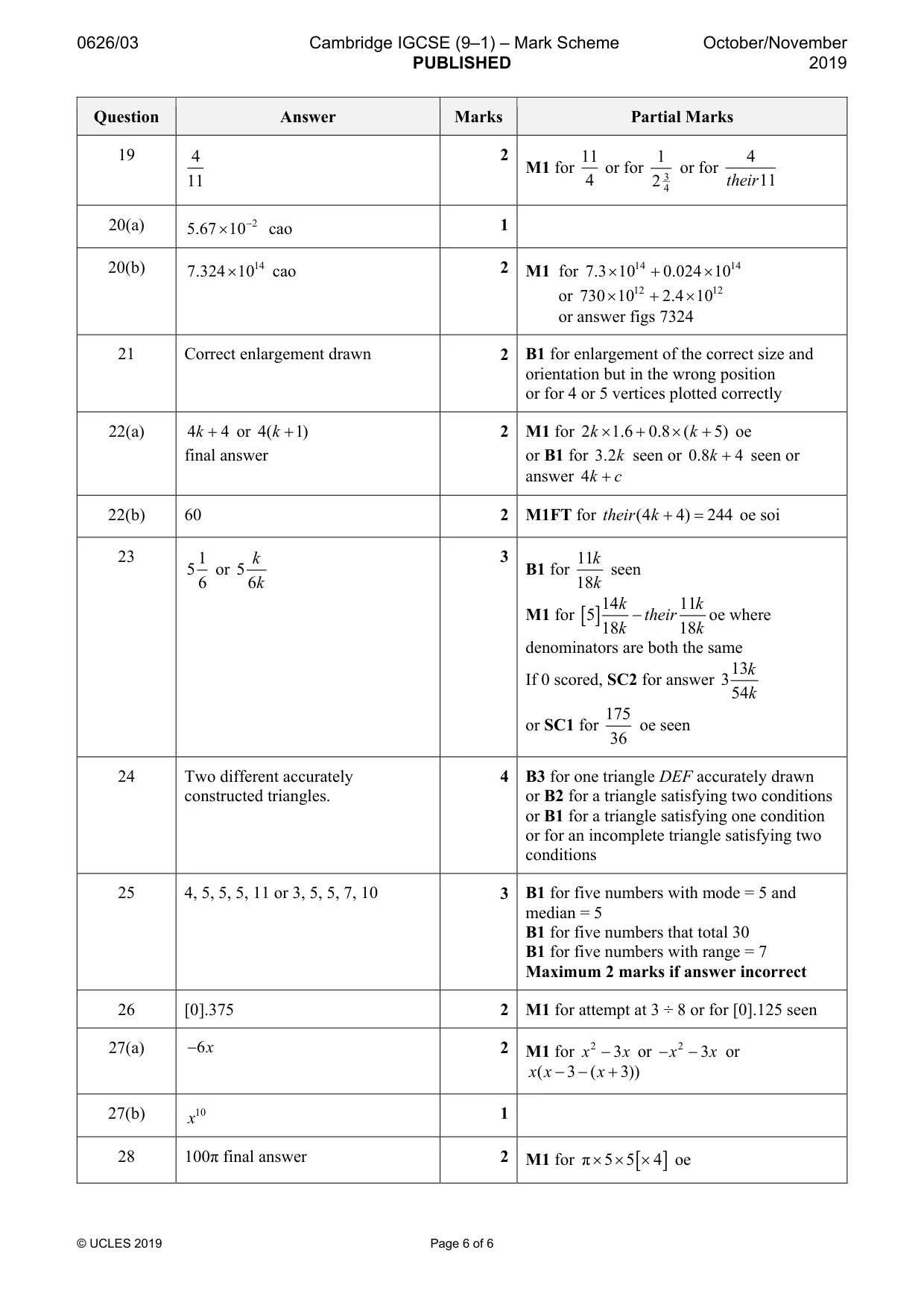 Mark scheme, page 6 of 6