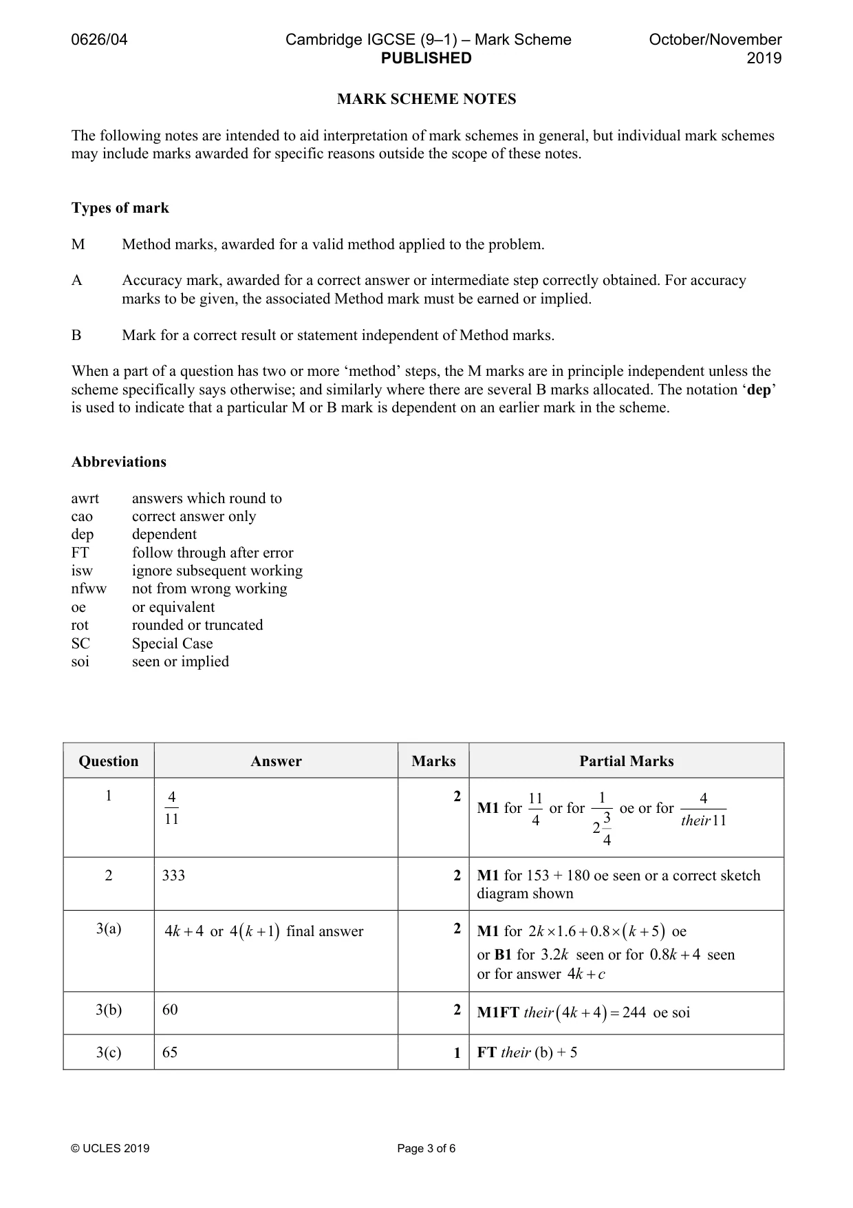 Mark scheme, page 3 of 6