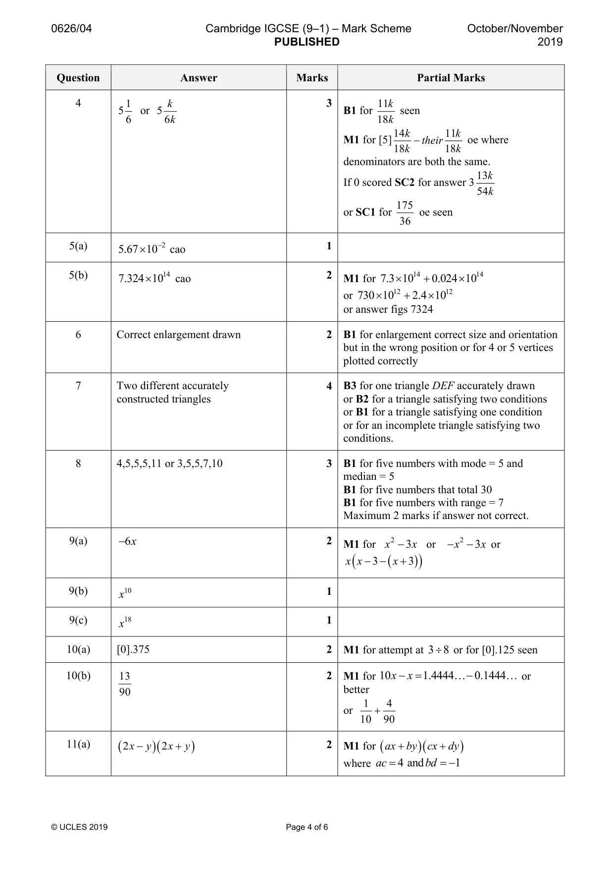 Mark scheme, page 4 of 6