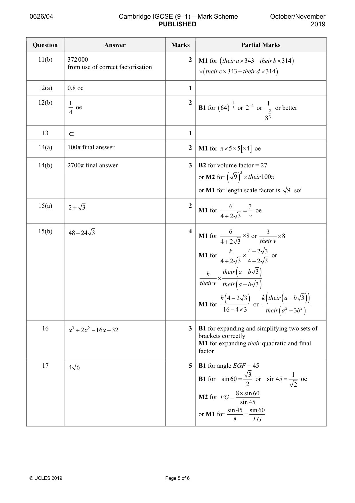 Mark scheme, page 5 of 6