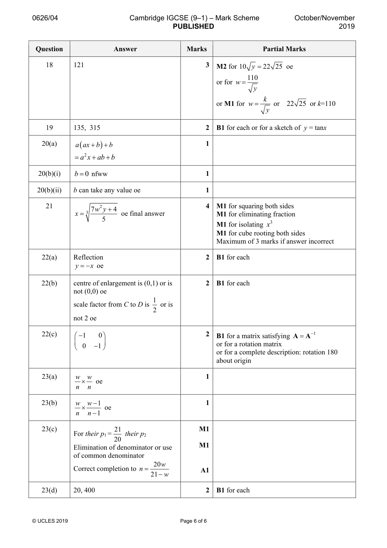 Mark scheme, page 6 of 6