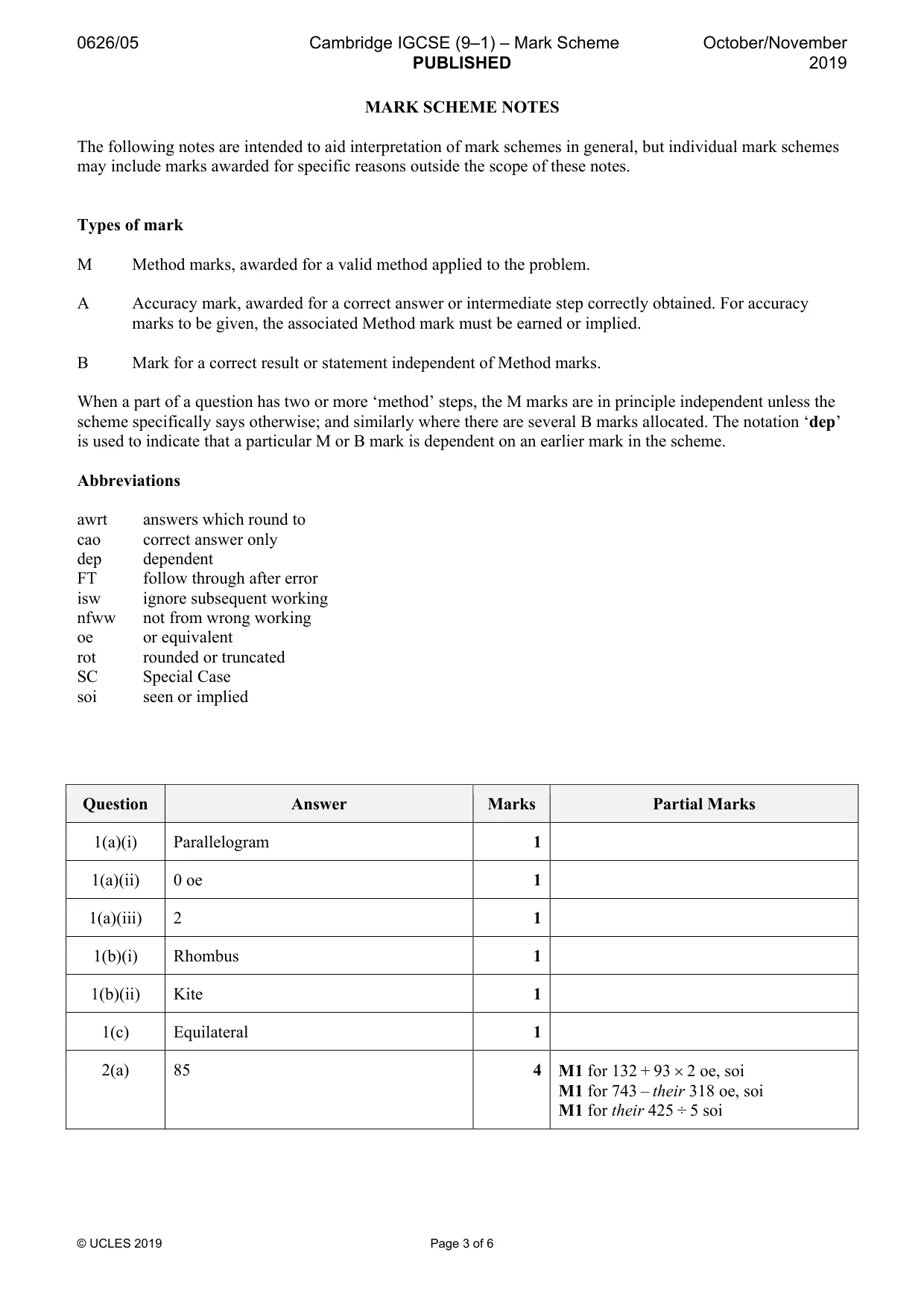 Mark scheme, page 3 of 6