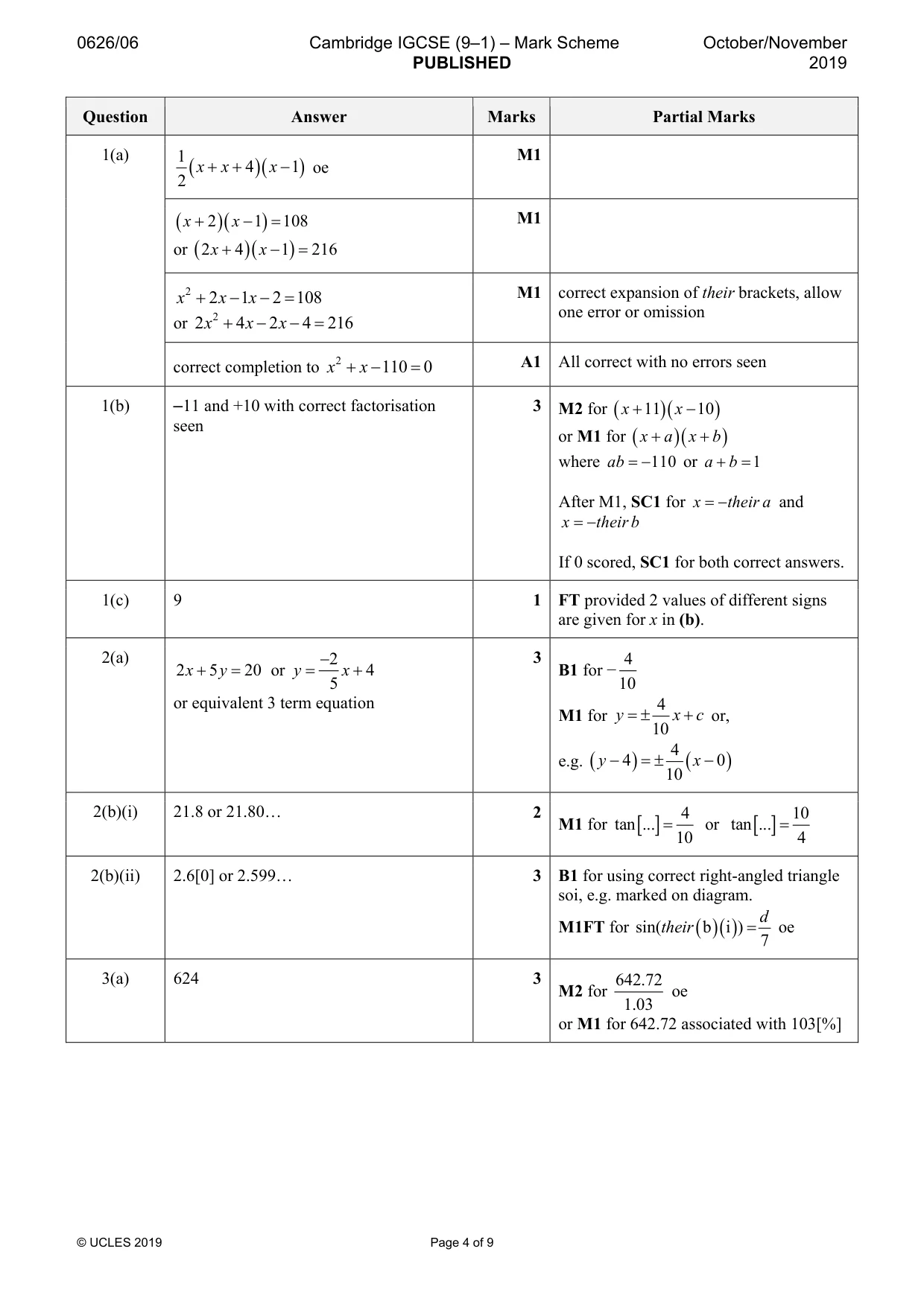 Mark scheme, page 4 of 9