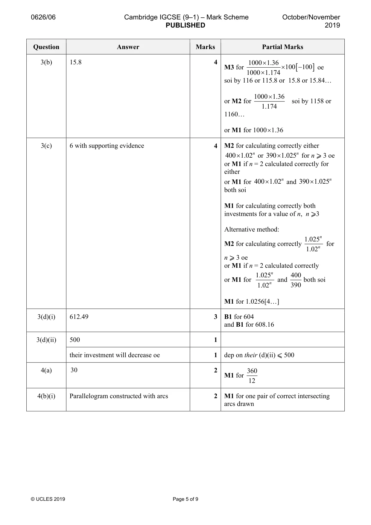 Mark scheme, page 5 of 9