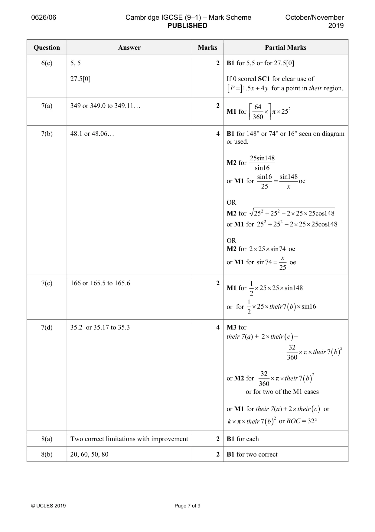 Mark scheme, page 7 of 9