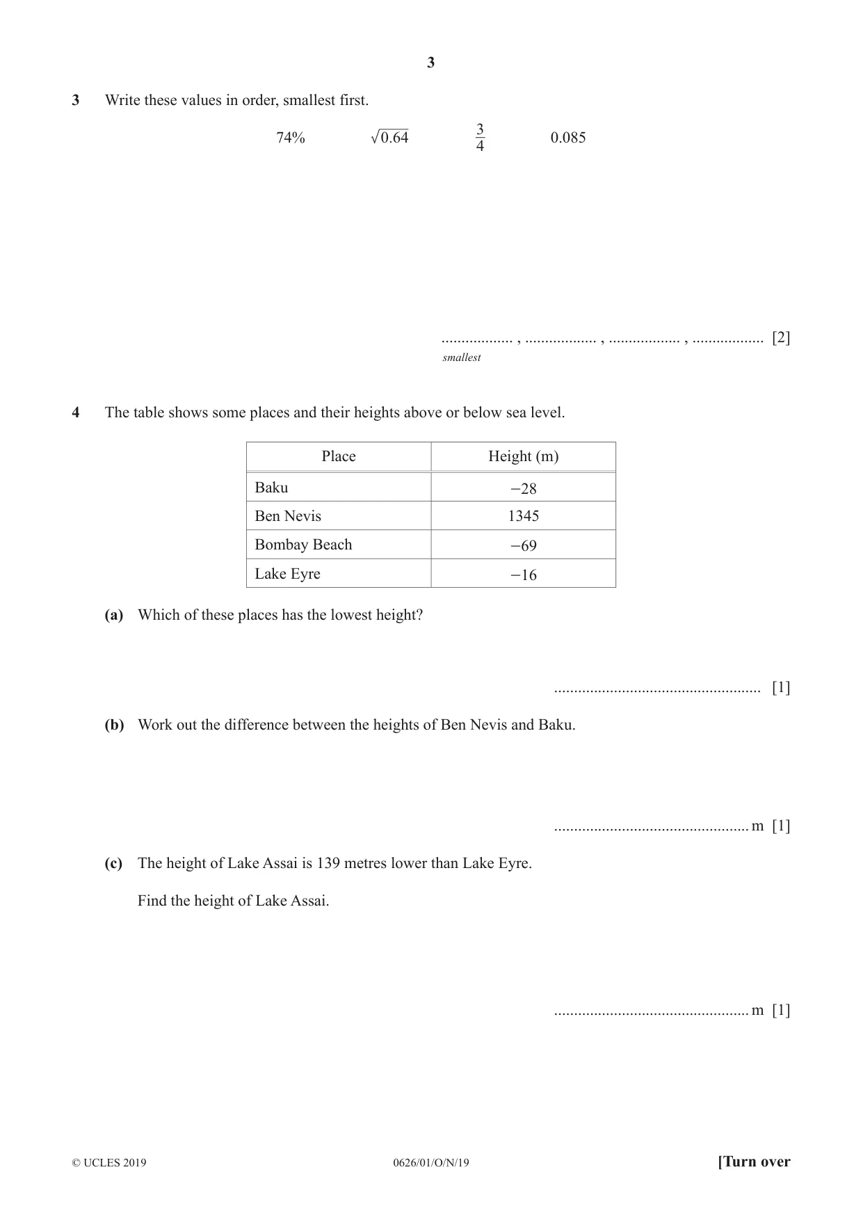 Cambridge IGCSE Mathematics (9-1) (UK only) 0626 2019 Oct/Nov Paper 1 · Variant 1 question paper, page 3 of 16