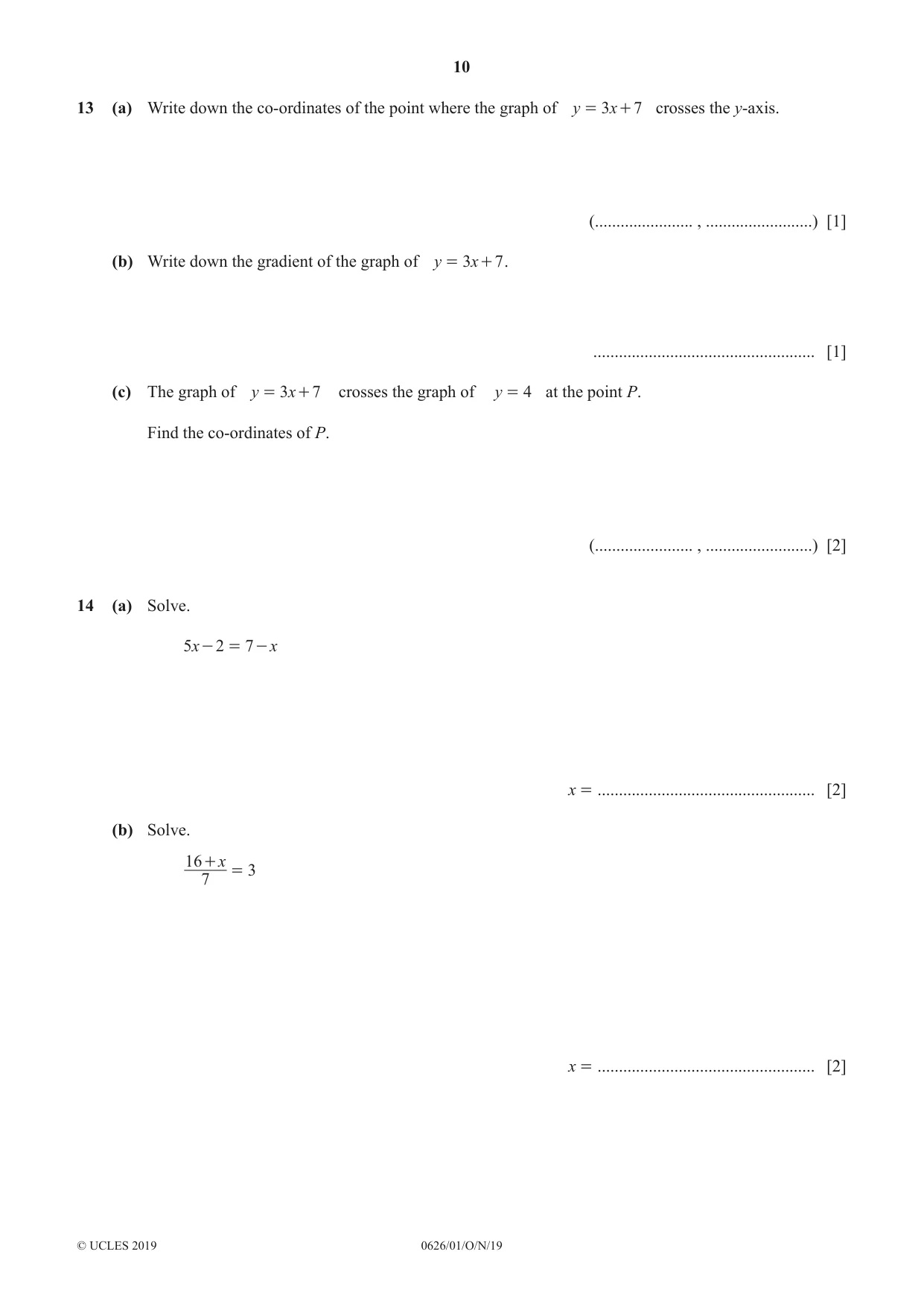 Cambridge IGCSE Mathematics (9-1) (UK only) 0626 2019 Oct/Nov Paper 1 · Variant 1 question paper, page 10 of 16