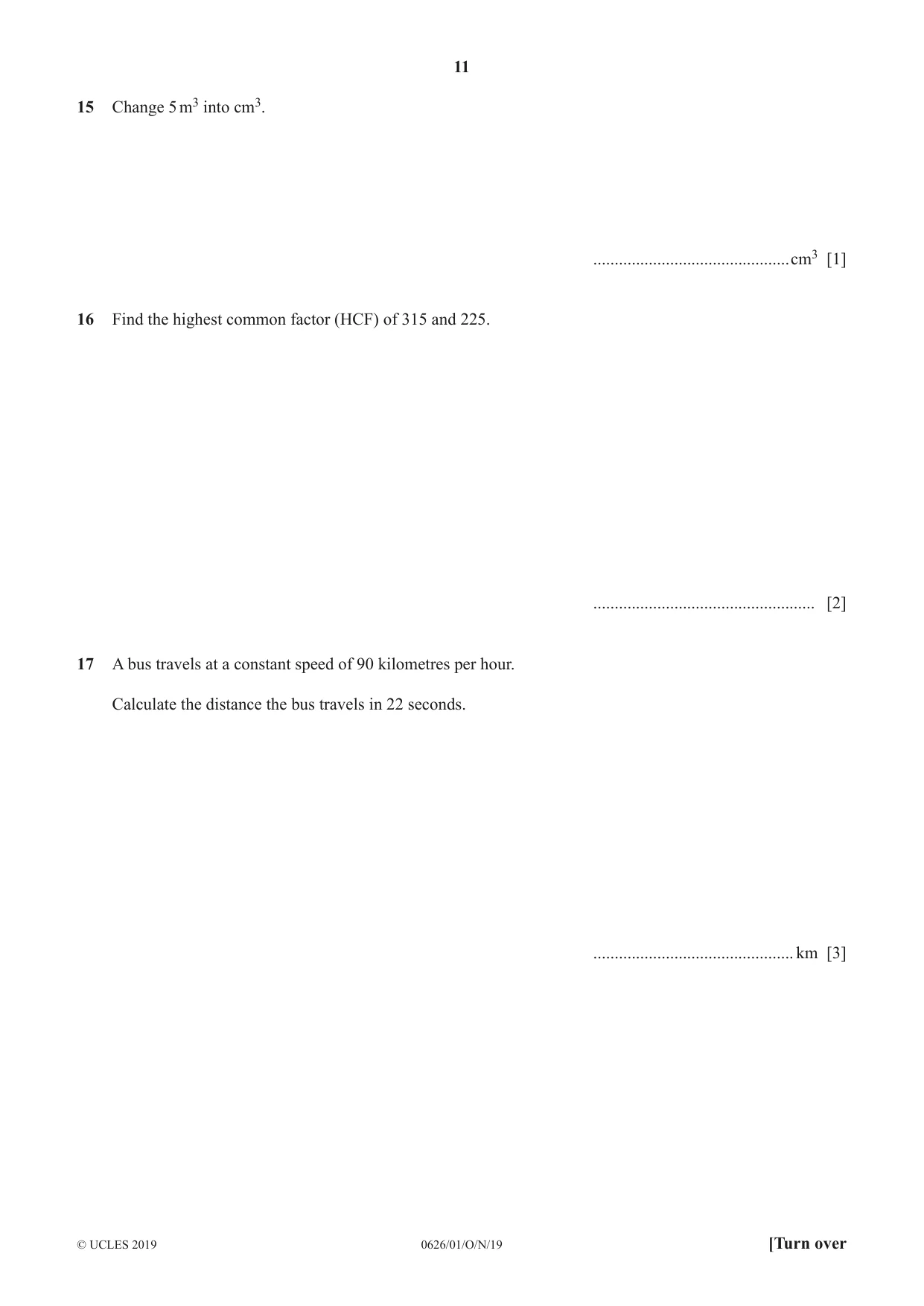 Cambridge IGCSE Mathematics (9-1) (UK only) 0626 2019 Oct/Nov Paper 1 · Variant 1 question paper, page 11 of 16