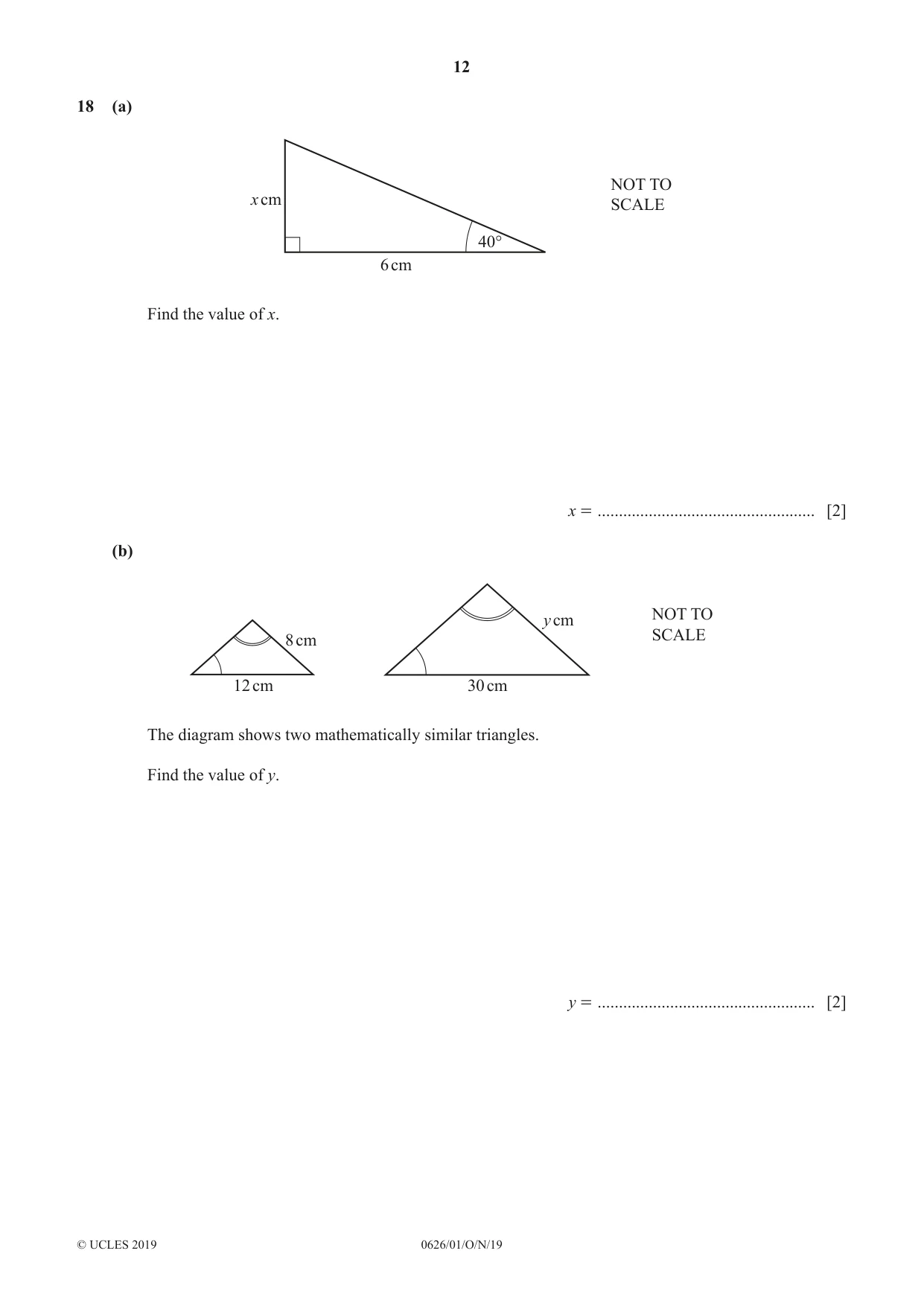 Cambridge IGCSE Mathematics (9-1) (UK only) 0626 2019 Oct/Nov Paper 1 · Variant 1 question paper, page 12 of 16