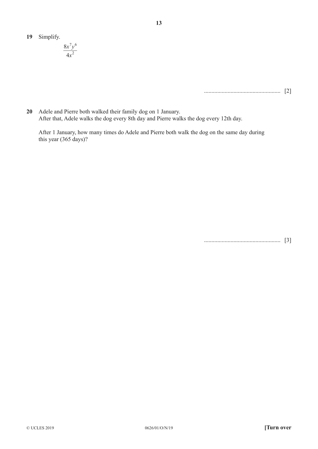 Cambridge IGCSE Mathematics (9-1) (UK only) 0626 2019 Oct/Nov Paper 1 · Variant 1 question paper, page 13 of 16