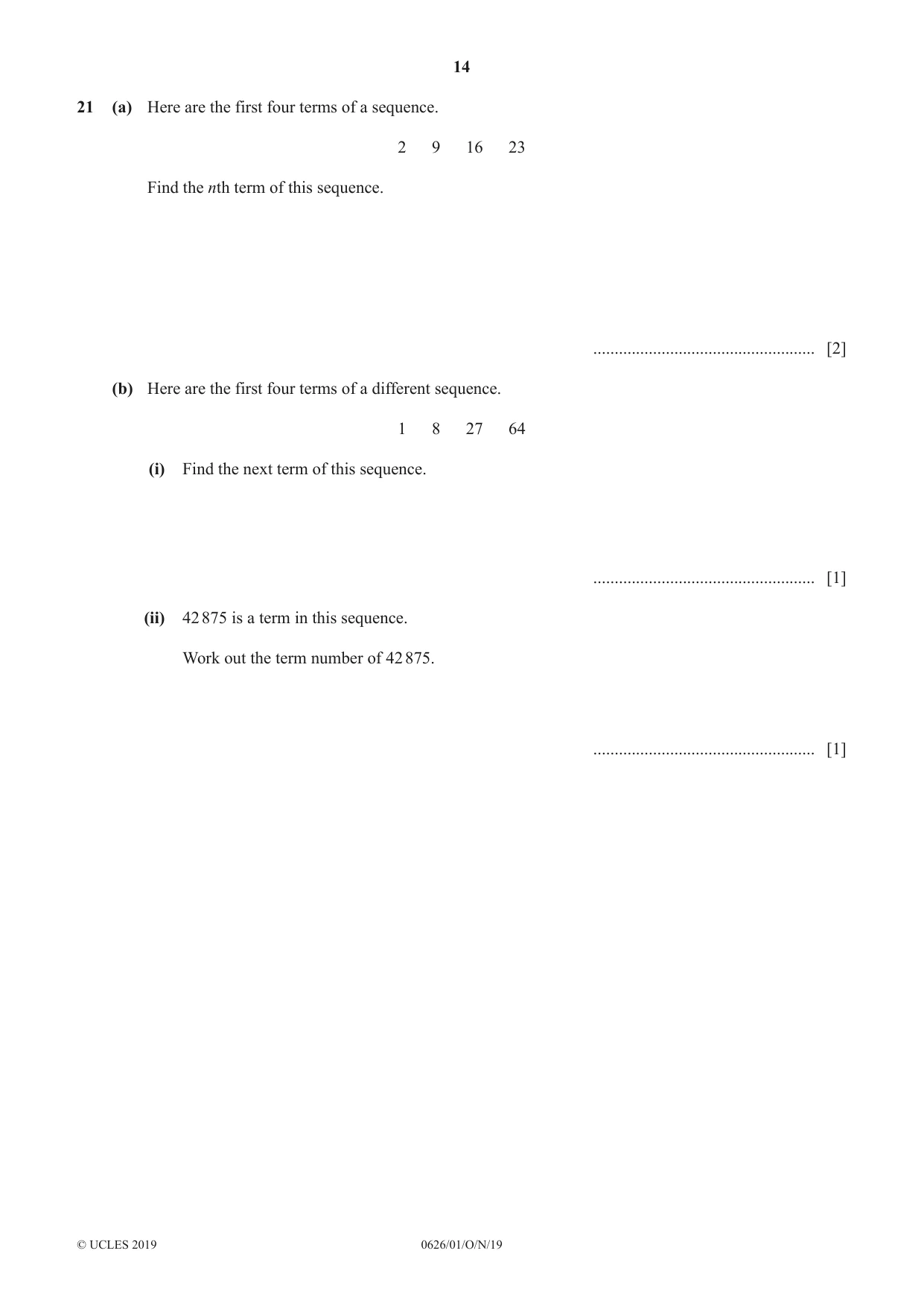 Cambridge IGCSE Mathematics (9-1) (UK only) 0626 2019 Oct/Nov Paper 1 · Variant 1 question paper, page 14 of 16