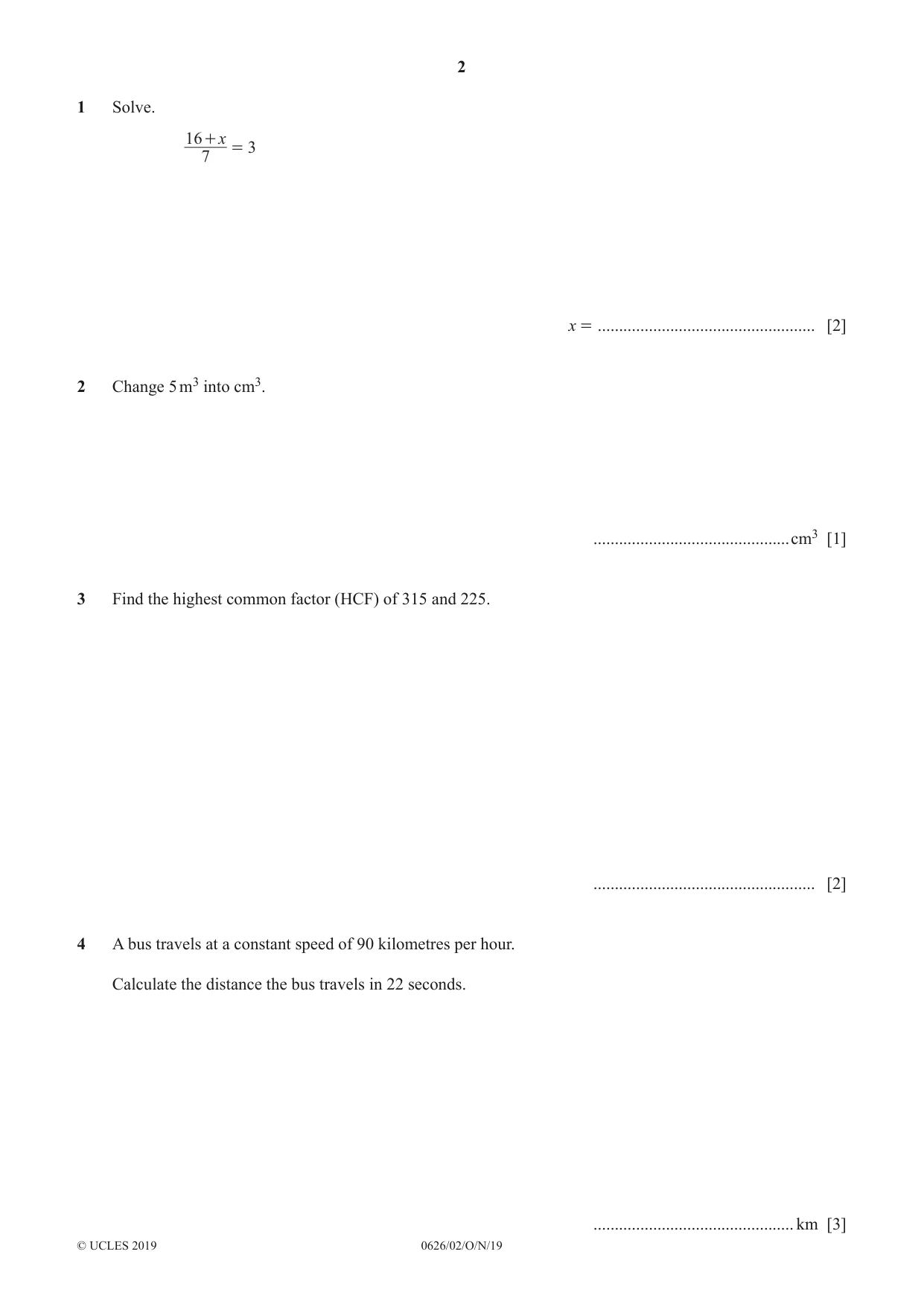 Cambridge IGCSE Mathematics (9-1) (UK only) 0626 2019 Oct/Nov Paper 2 · Variant 1 question paper, page 2 of 12