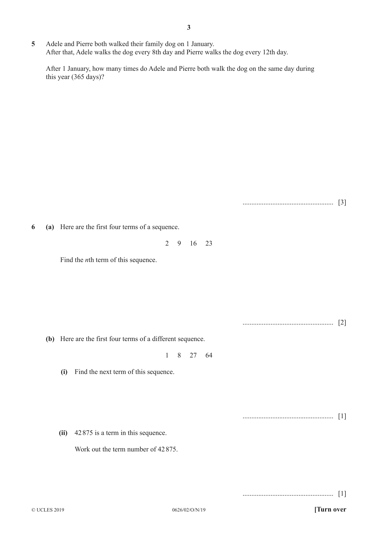 Cambridge IGCSE Mathematics (9-1) (UK only) 0626 2019 Oct/Nov Paper 2 · Variant 1 question paper, page 3 of 12