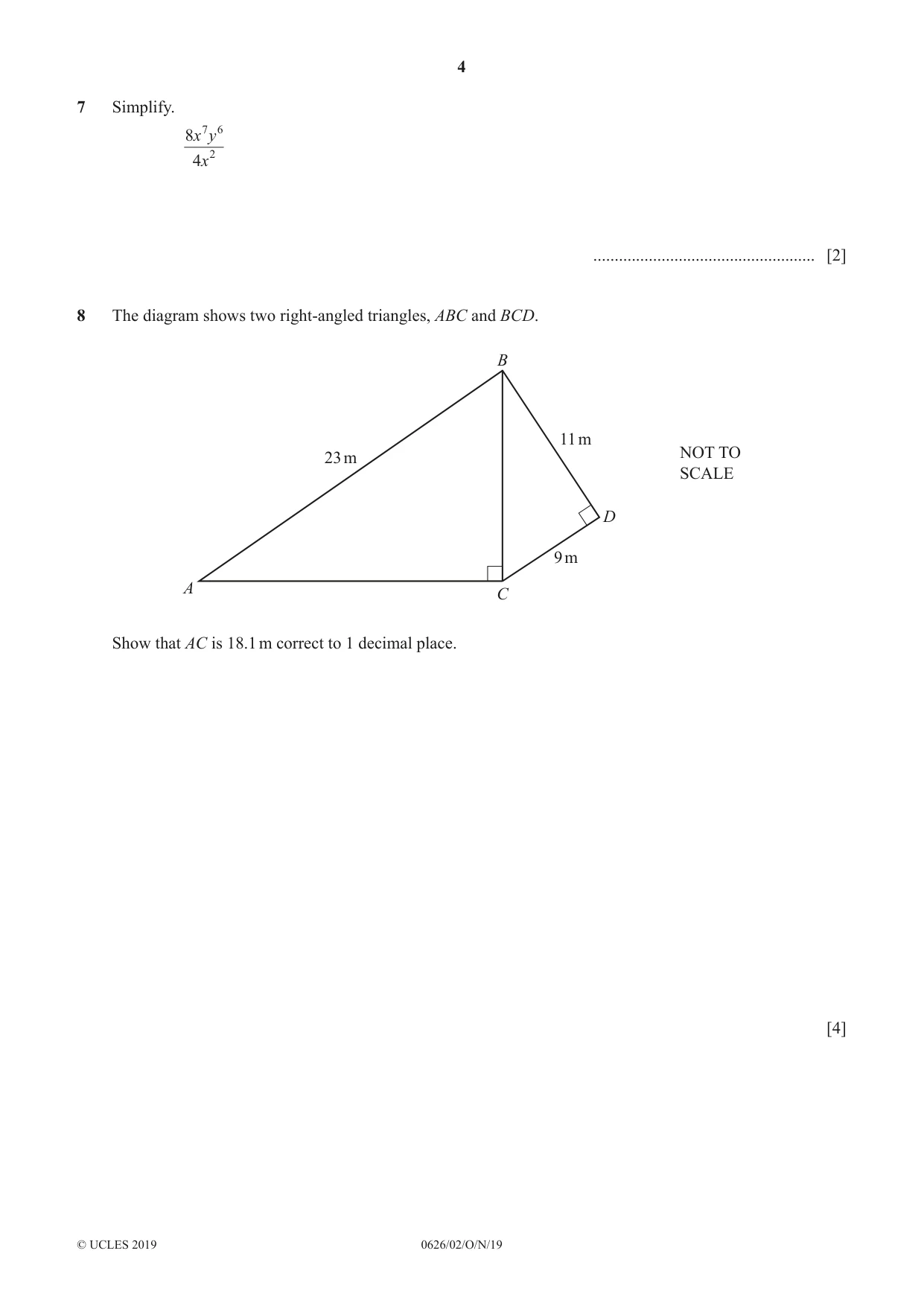 Cambridge IGCSE Mathematics (9-1) (UK only) 0626 2019 Oct/Nov Paper 2 · Variant 1 question paper, page 4 of 12