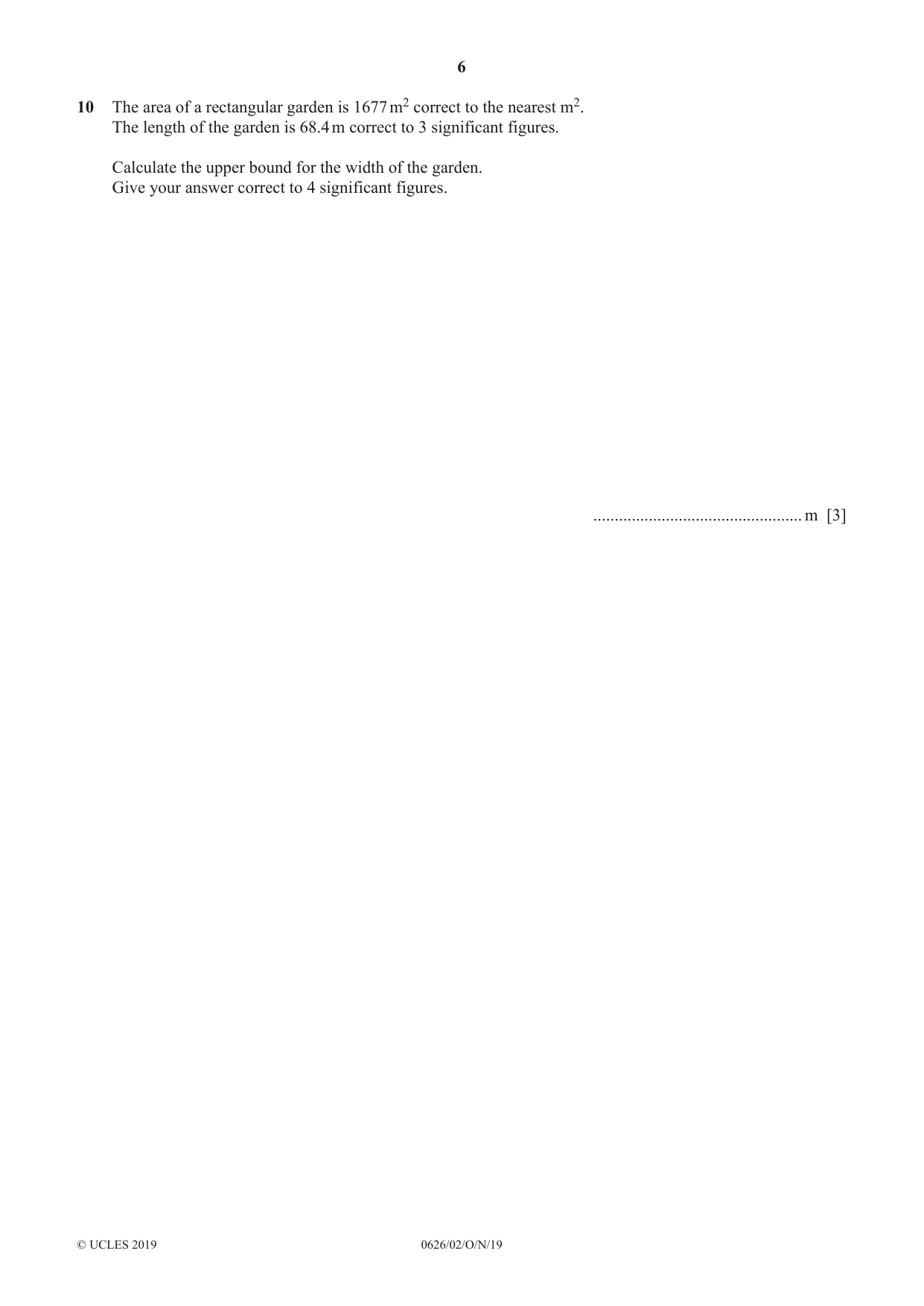 Cambridge IGCSE Mathematics (9-1) (UK only) 0626 2019 Oct/Nov Paper 2 · Variant 1 question paper, page 6 of 12