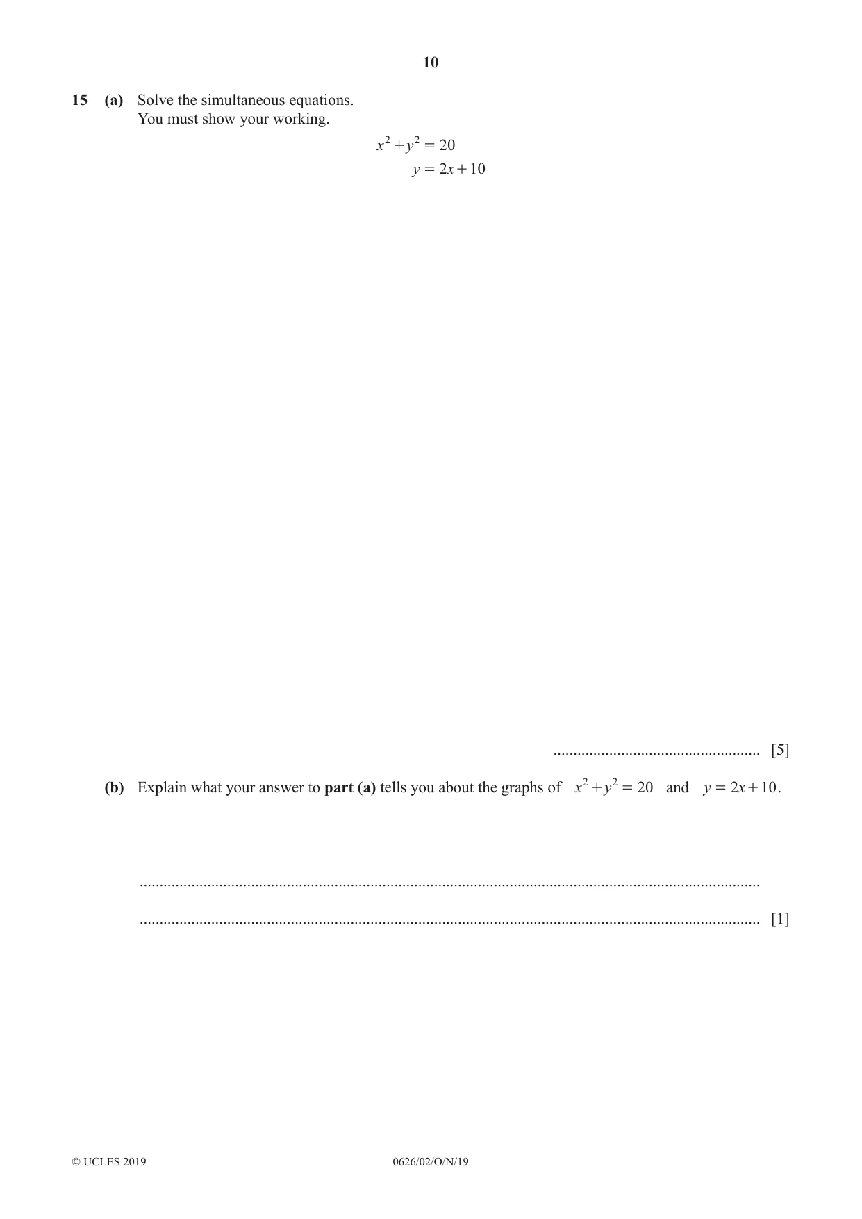 Cambridge IGCSE Mathematics (9-1) (UK only) 0626 2019 Oct/Nov Paper 2 · Variant 1 question paper, page 10 of 12