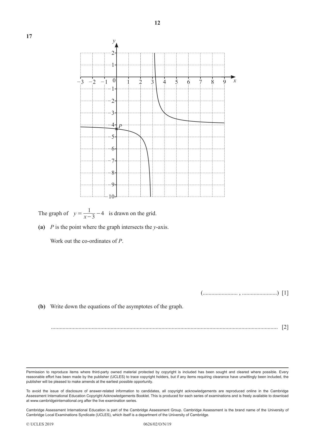 Cambridge IGCSE Mathematics (9-1) (UK only) 0626 2019 Oct/Nov Paper 2 · Variant 1 question paper, page 12 of 12