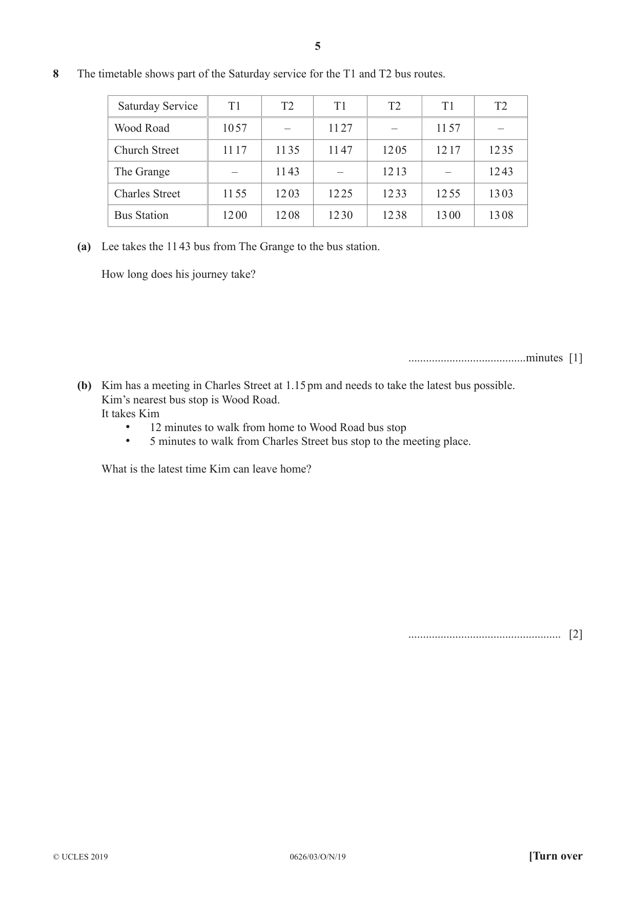 Cambridge IGCSE Mathematics (9-1) (UK only) 0626 2019 Oct/Nov Paper 3 · Variant 1 question paper, page 5 of 20