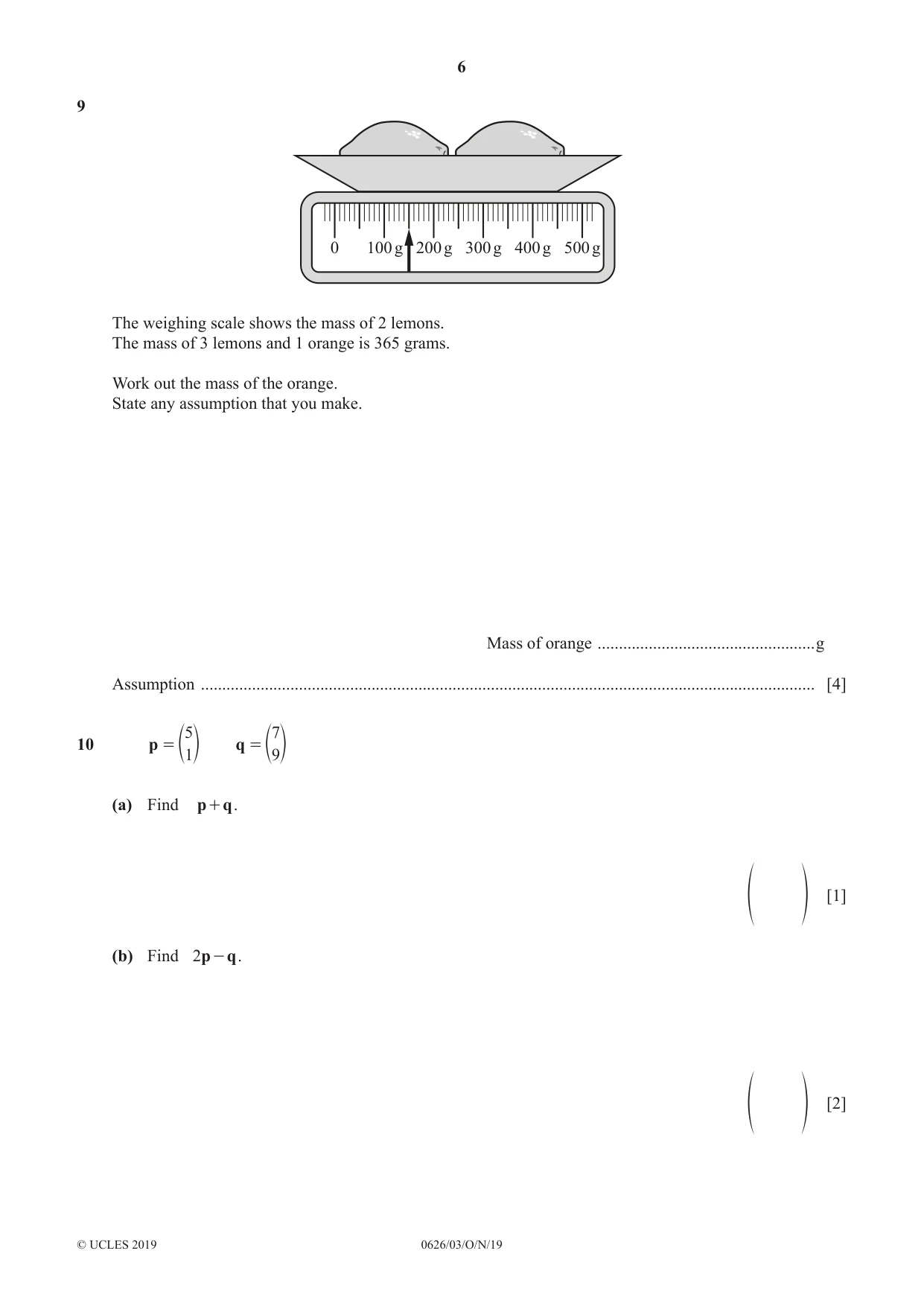 Cambridge IGCSE Mathematics (9-1) (UK only) 0626 2019 Oct/Nov Paper 3 · Variant 1 question paper, page 6 of 20