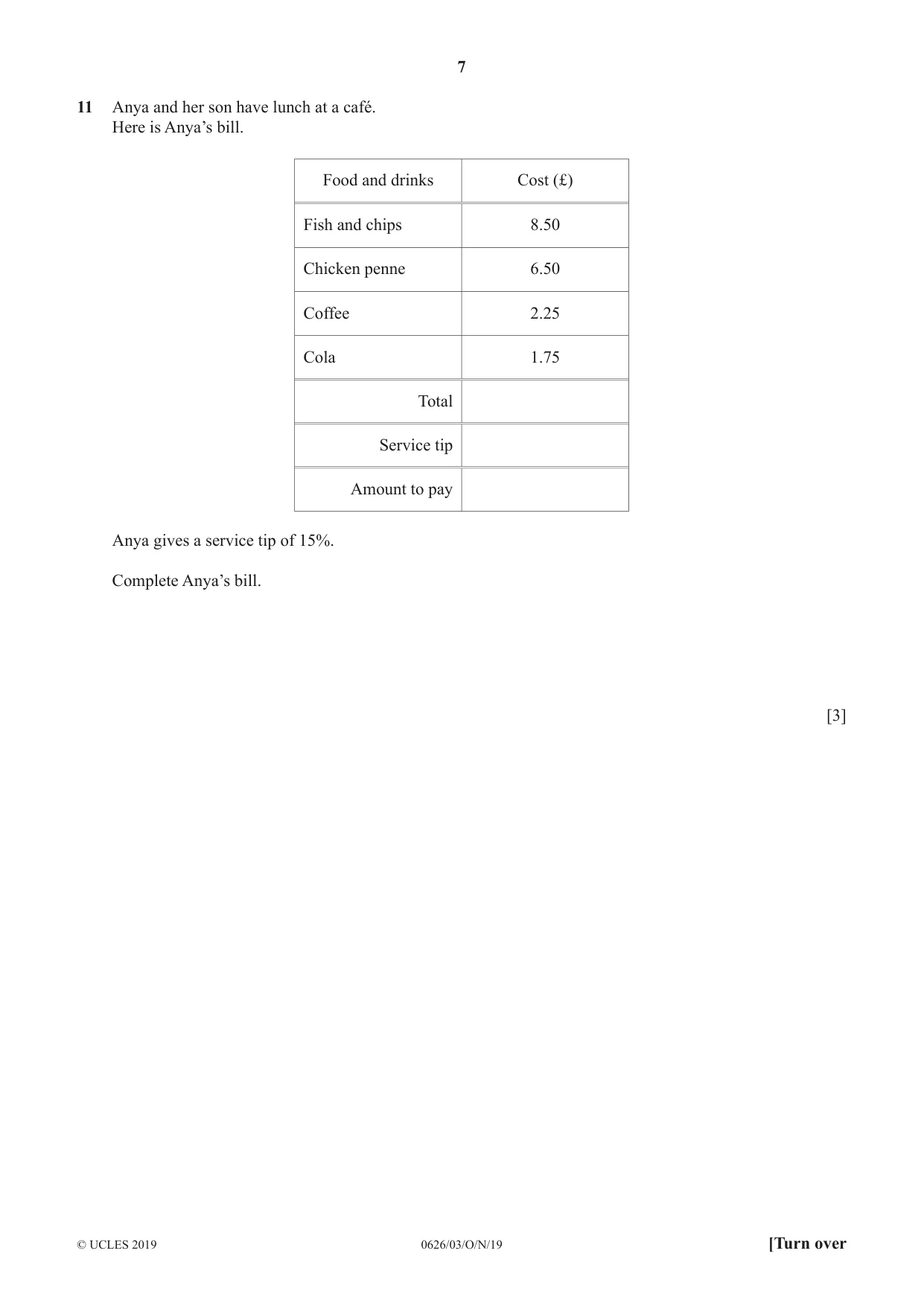 Cambridge IGCSE Mathematics (9-1) (UK only) 0626 2019 Oct/Nov Paper 3 · Variant 1 question paper, page 7 of 20