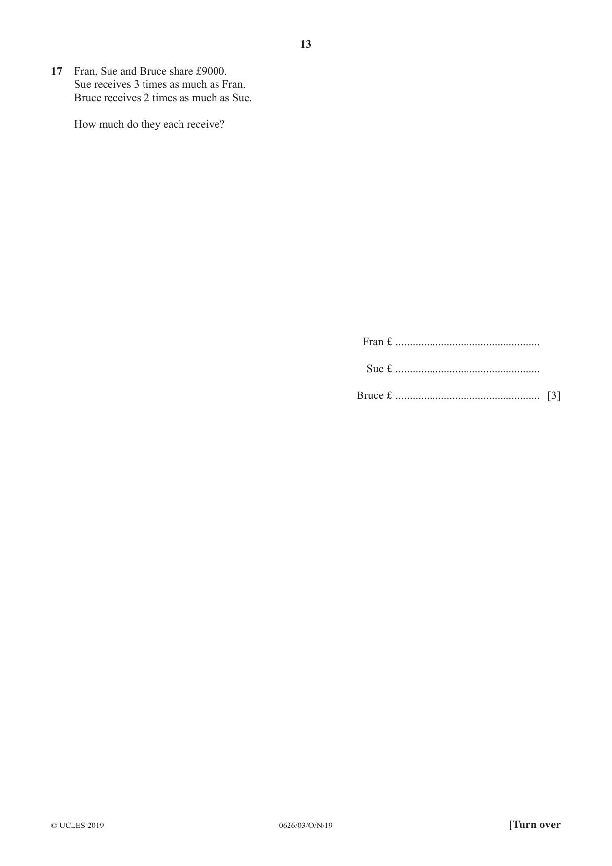 Cambridge IGCSE Mathematics (9-1) (UK only) 0626 2019 Oct/Nov Paper 3 · Variant 1 question paper, page 13 of 20