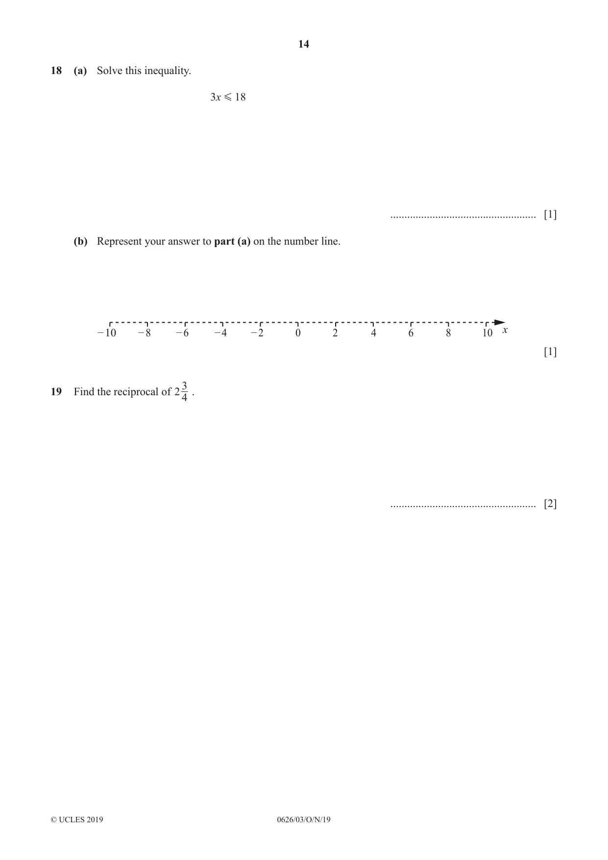 Cambridge IGCSE Mathematics (9-1) (UK only) 0626 2019 Oct/Nov Paper 3 · Variant 1 question paper, page 14 of 20
