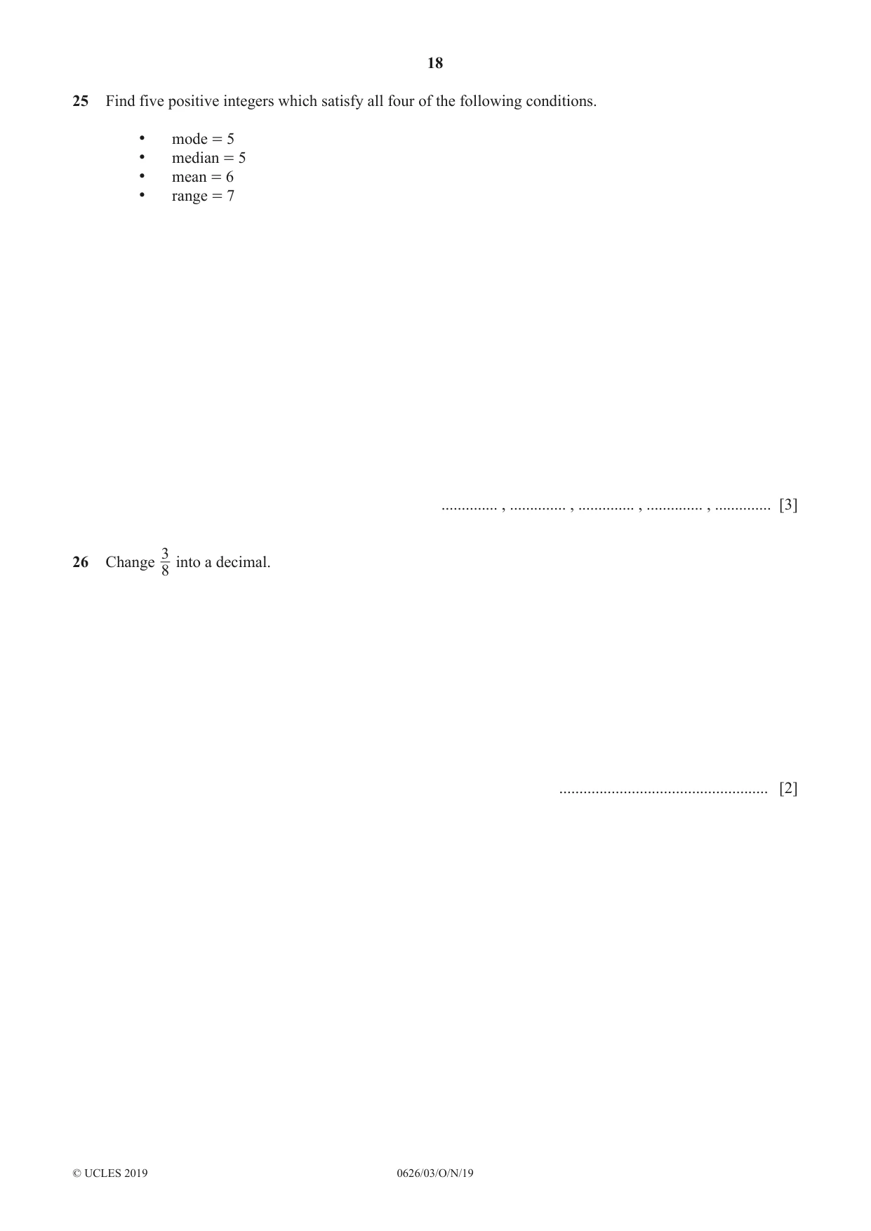Cambridge IGCSE Mathematics (9-1) (UK only) 0626 2019 Oct/Nov Paper 3 · Variant 1 question paper, page 18 of 20