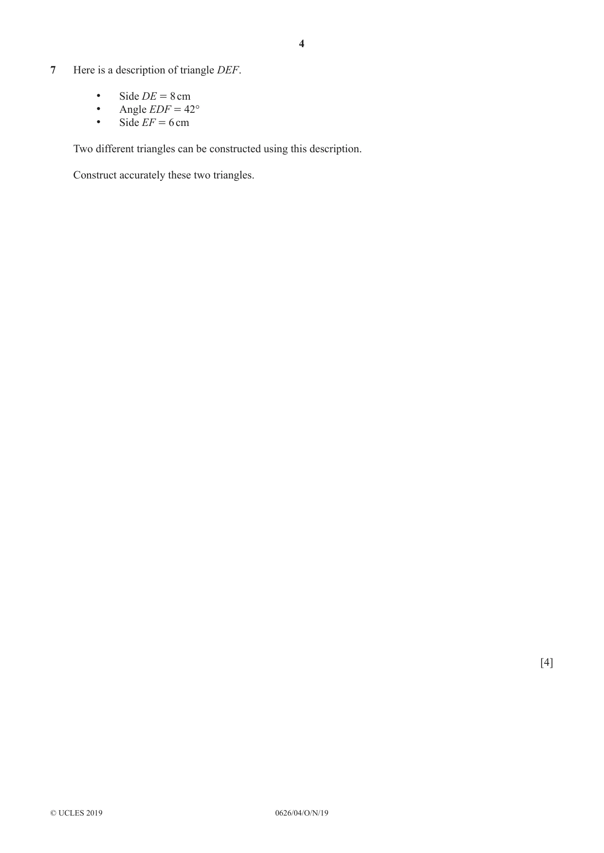 Cambridge IGCSE Mathematics (9-1) (UK only) 0626 2019 Oct/Nov Paper 4 · Variant 1 question paper, page 4 of 16