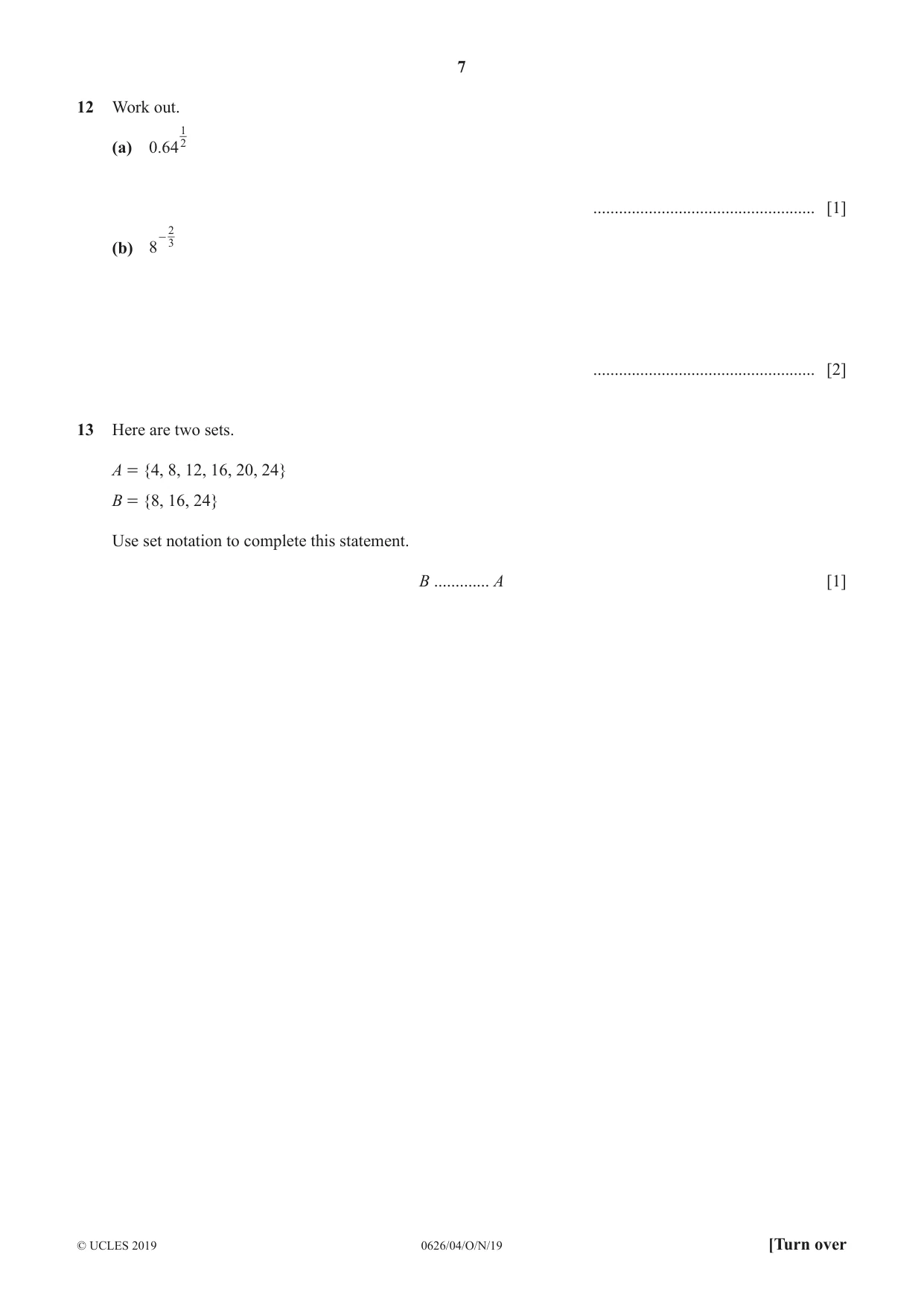 Cambridge IGCSE Mathematics (9-1) (UK only) 0626 2019 Oct/Nov Paper 4 · Variant 1 question paper, page 7 of 16