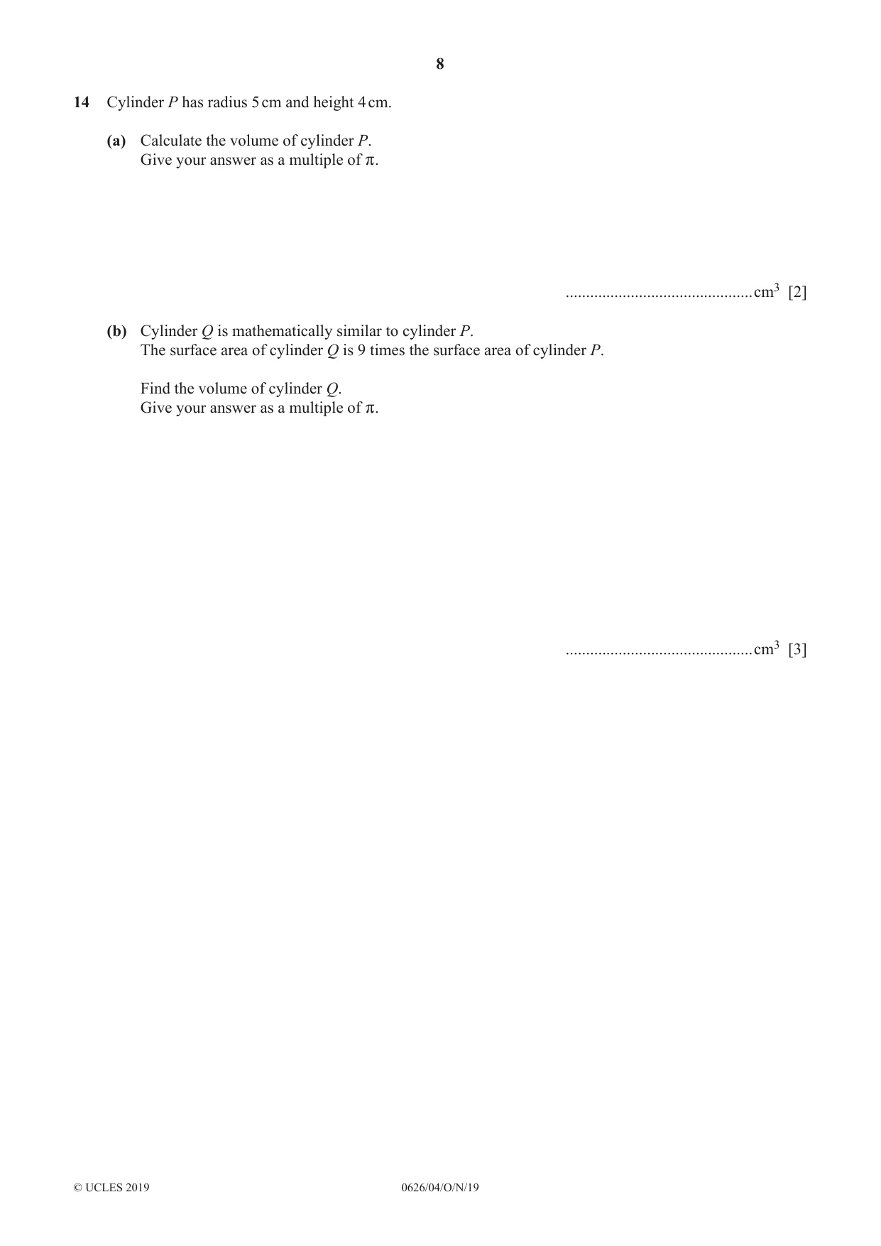 Cambridge IGCSE Mathematics (9-1) (UK only) 0626 2019 Oct/Nov Paper 4 · Variant 1 question paper, page 8 of 16