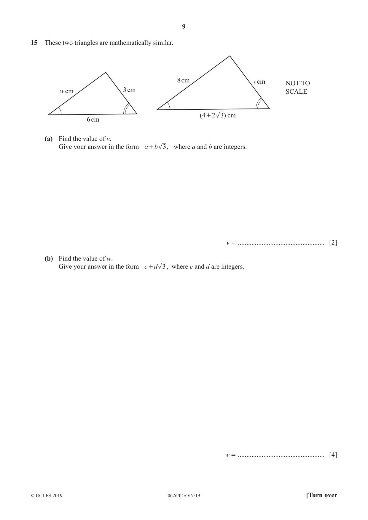 Cambridge IGCSE Mathematics (9-1) (UK only) 0626 2019 Oct/Nov Paper 4 · Variant 1 question paper, page 9 of 16