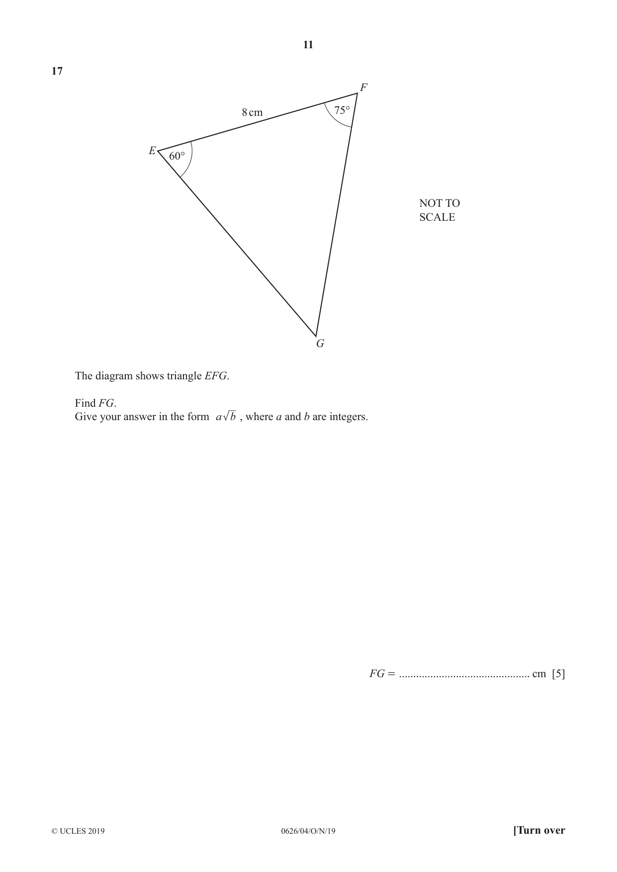 Cambridge IGCSE Mathematics (9-1) (UK only) 0626 2019 Oct/Nov Paper 4 · Variant 1 question paper, page 11 of 16