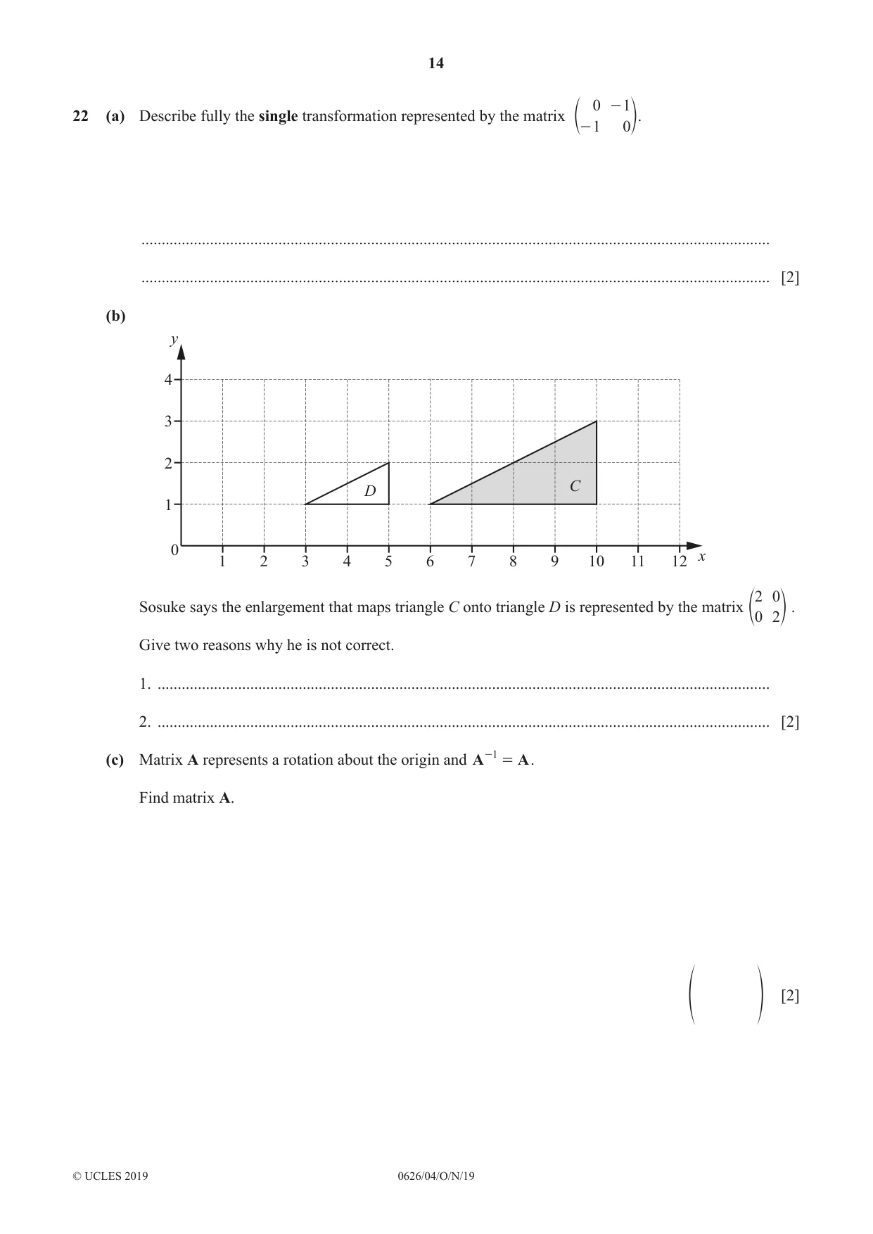 Cambridge IGCSE Mathematics (9-1) (UK only) 0626 2019 Oct/Nov Paper 4 · Variant 1 question paper, page 14 of 16