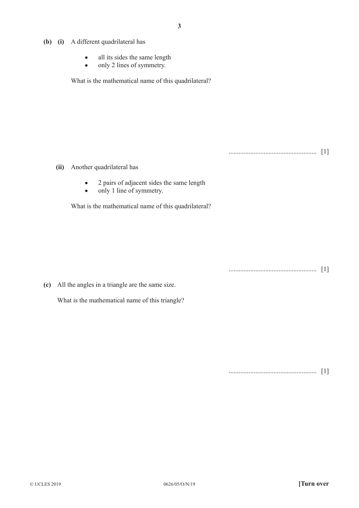 Cambridge IGCSE Mathematics (9-1) (UK only) 0626 2019 Oct/Nov Paper 5 · Variant 1 question paper, page 3 of 20