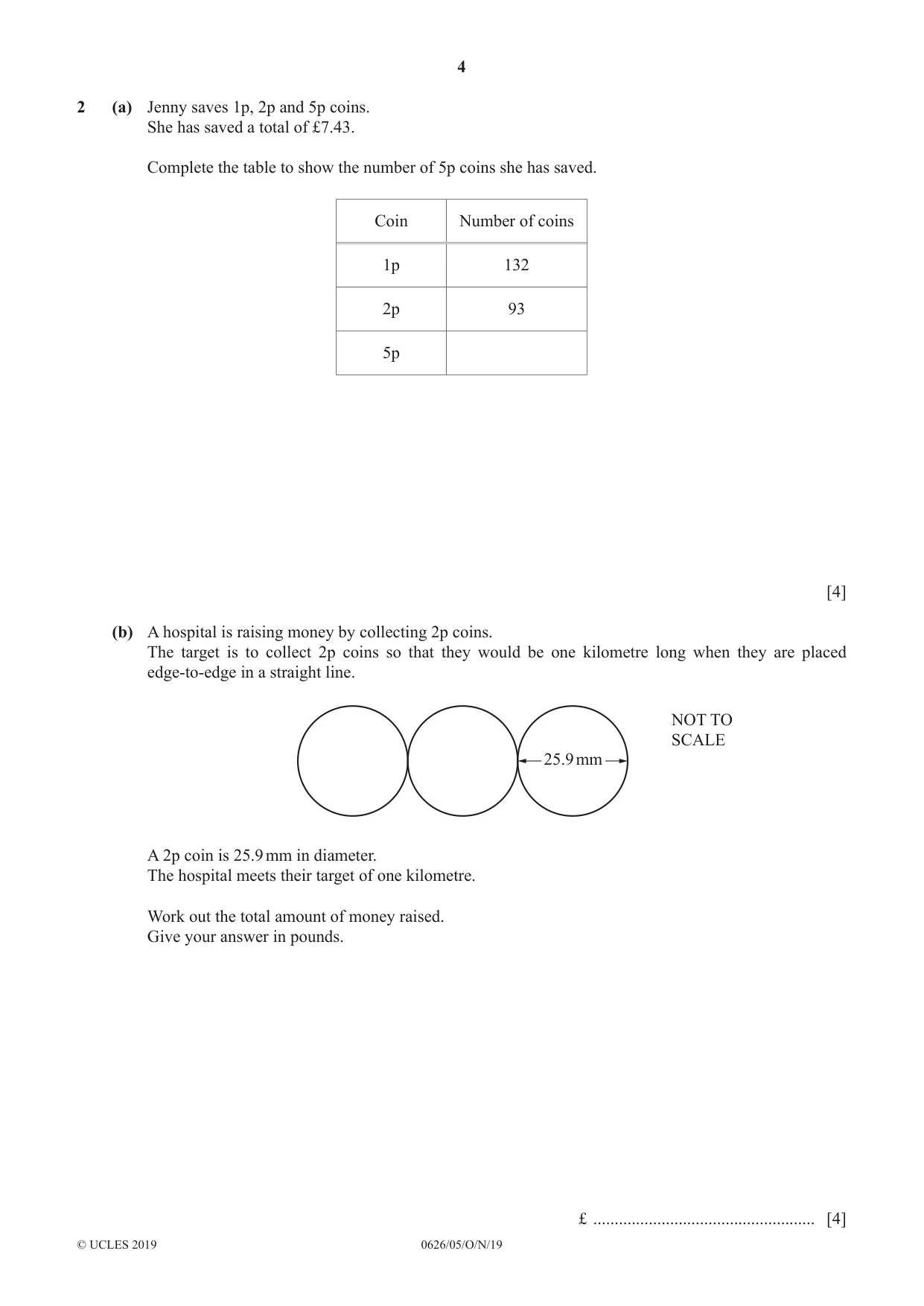 Cambridge IGCSE Mathematics (9-1) (UK only) 0626 2019 Oct/Nov Paper 5 · Variant 1 question paper, page 4 of 20