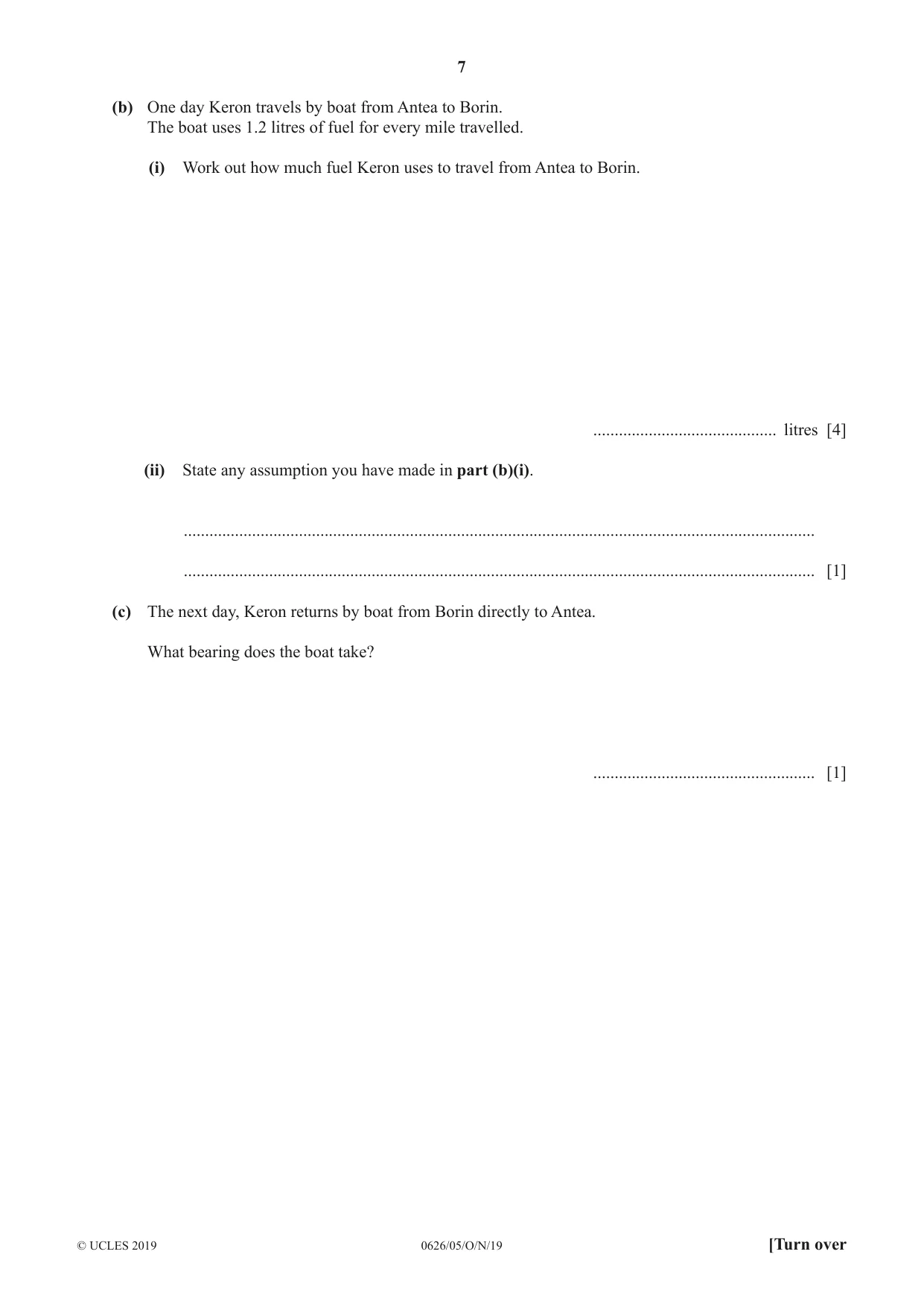 Cambridge IGCSE Mathematics (9-1) (UK only) 0626 2019 Oct/Nov Paper 5 · Variant 1 question paper, page 7 of 20