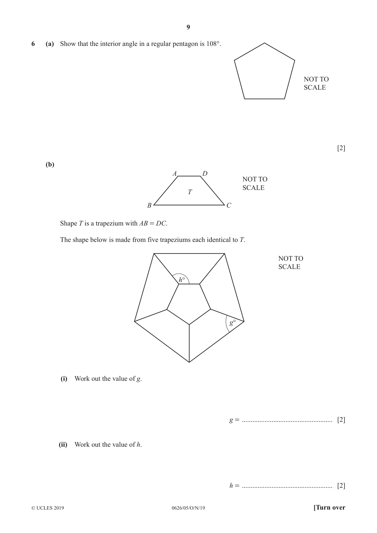 Cambridge IGCSE Mathematics (9-1) (UK only) 0626 2019 Oct/Nov Paper 5 · Variant 1 question paper, page 9 of 20