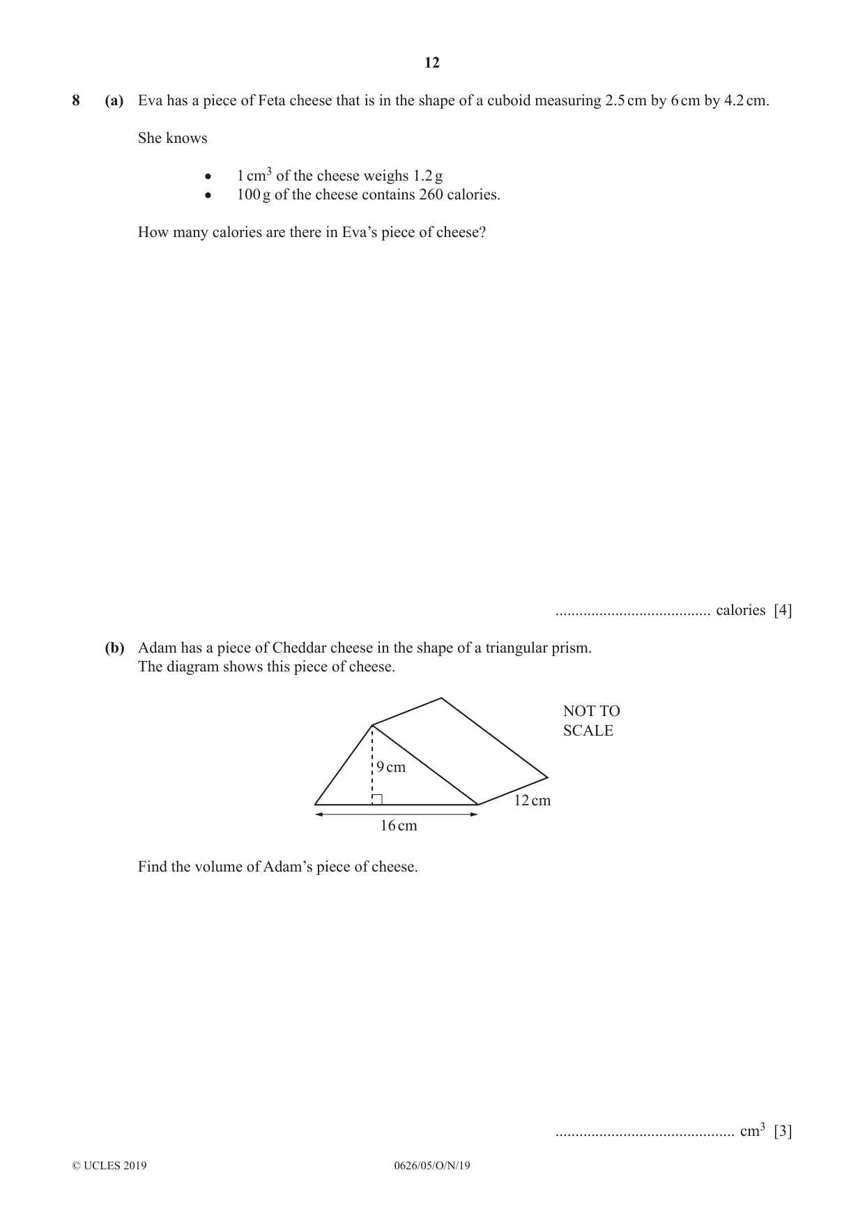 Cambridge IGCSE Mathematics (9-1) (UK only) 0626 2019 Oct/Nov Paper 5 · Variant 1 question paper, page 12 of 20