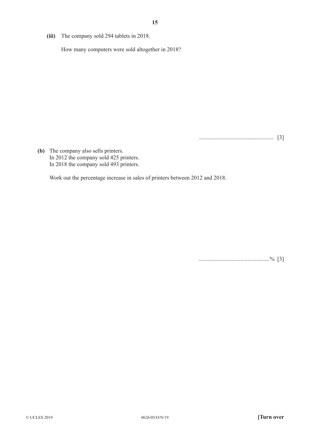 Cambridge IGCSE Mathematics (9-1) (UK only) 0626 2019 Oct/Nov Paper 5 · Variant 1 question paper, page 15 of 20