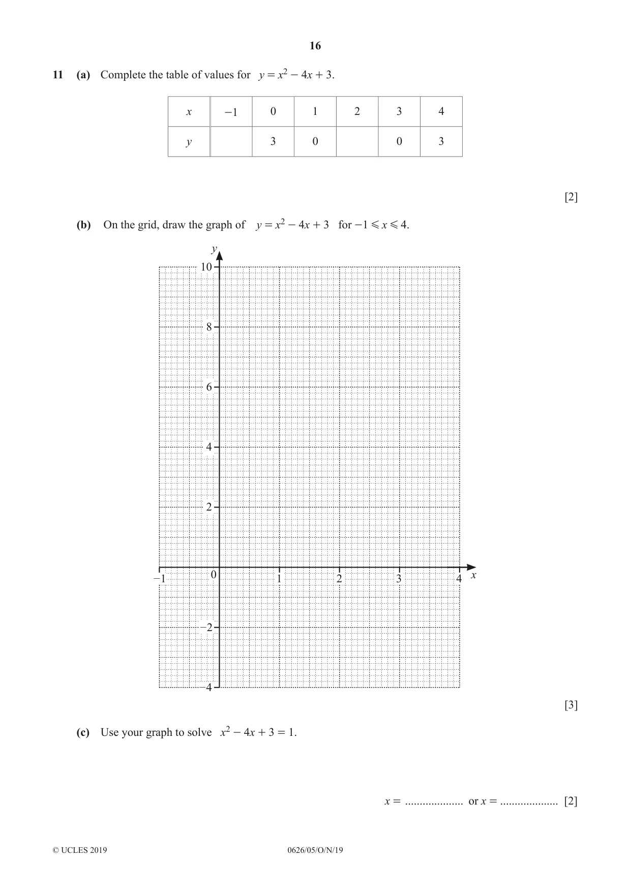 Cambridge IGCSE Mathematics (9-1) (UK only) 0626 2019 Oct/Nov Paper 5 · Variant 1 question paper, page 16 of 20